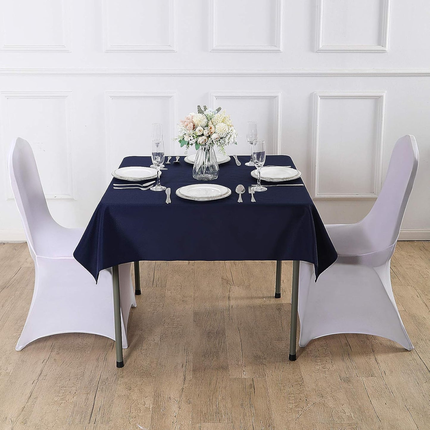 Cupuamon Square Tablecloth 52x52 inch Washable Polyester Fabric Table Cloth for Wedding Party Dining Banquet Decoration(52x52,Navy)