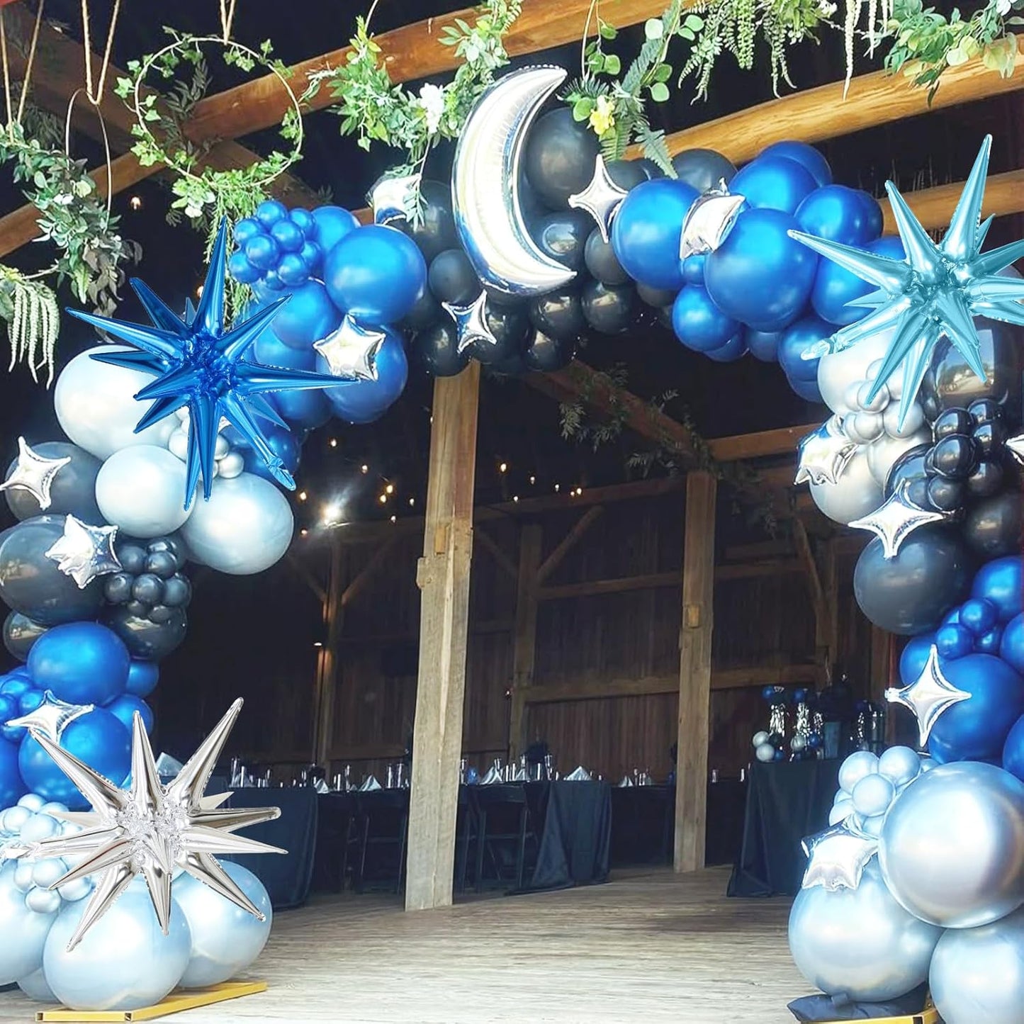 Blue Silver Star Balloons, 22in Large Star Balloons Foil 10in 4-Pointed & Pentagram Balloon for Graduation Baby Shower Space Themed Birthday Party Decorations