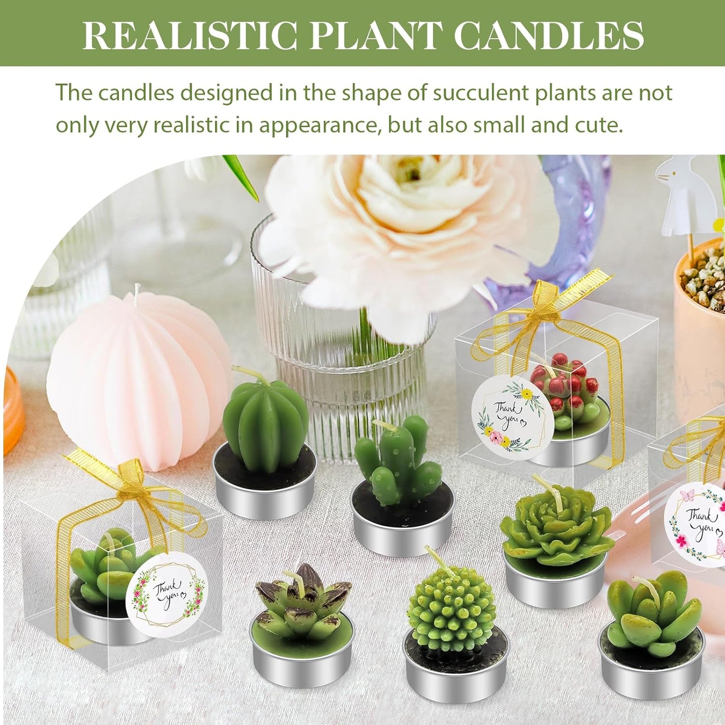 AZEAM 48 Pcs Succulent Candles Party Favors, Bulk Cactus Table Decor for Guests, Mini Tiny Handmade Plant Tealights Candle Decoration Set for Baby Shower Prizes Game Bridal Wedding Home Birthday