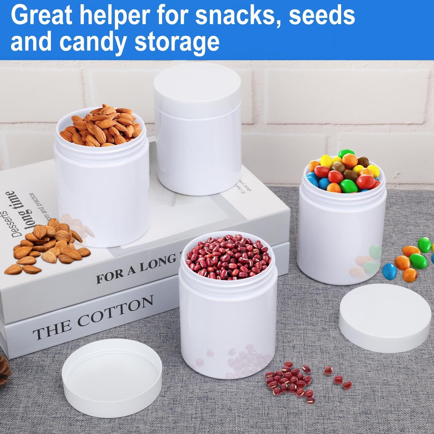 47Packs 8.8oz (250 ml) Plastic White Jars with Lids, Cosmetic Containers jars with Wide-Mouth for slime, beads, rhinestones, sequins Cosmetics, Lotion, Cream, Ointments and More by KUKLIPJIM.