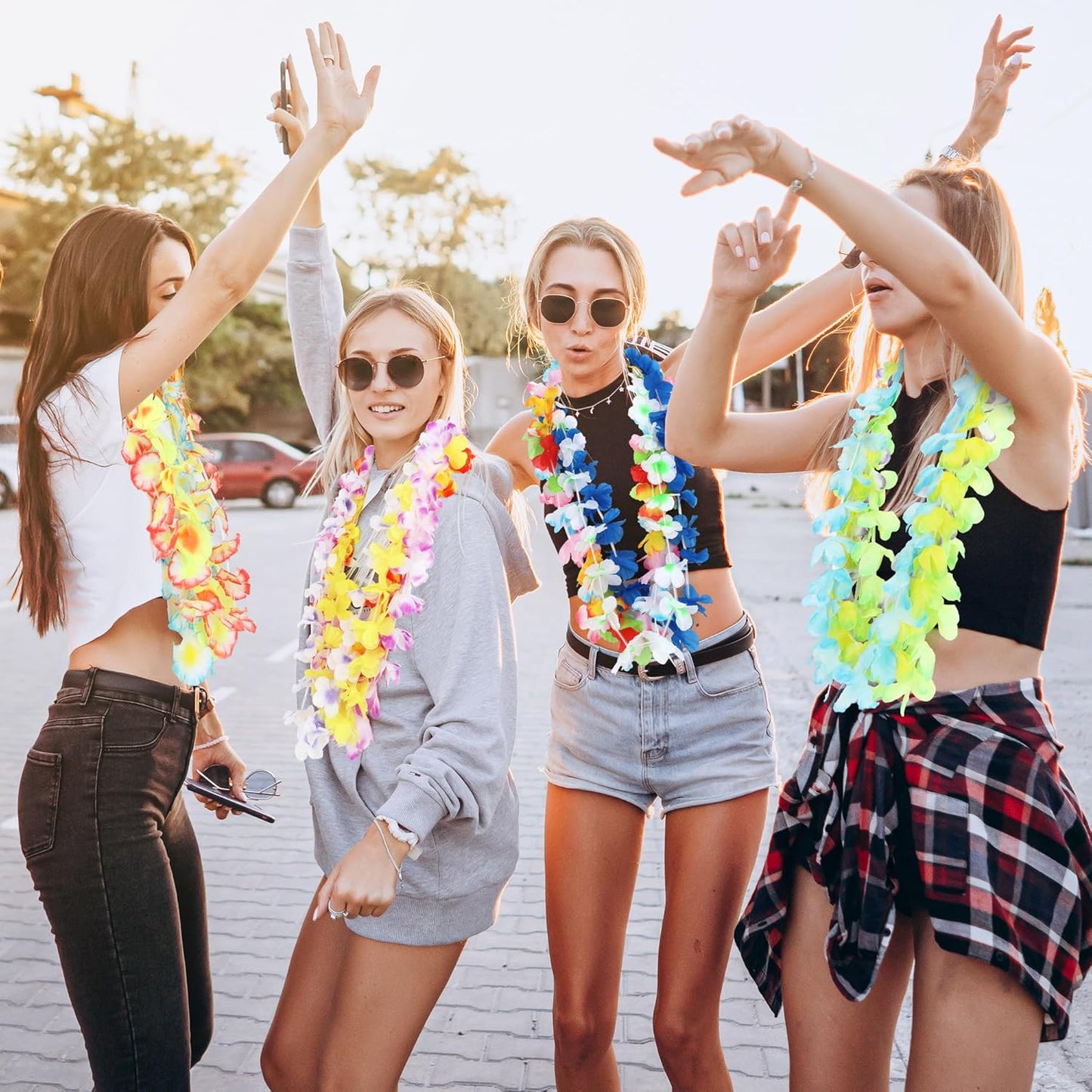 100PCS Hawaiian Leis, Colorful Luau Leis Party Decorations, Hawaiian Tropical Theme Silk Flower Leis, Hawaii Flower Lays Garland for Birthday Summer Pool Party Favors Supplies Accessories