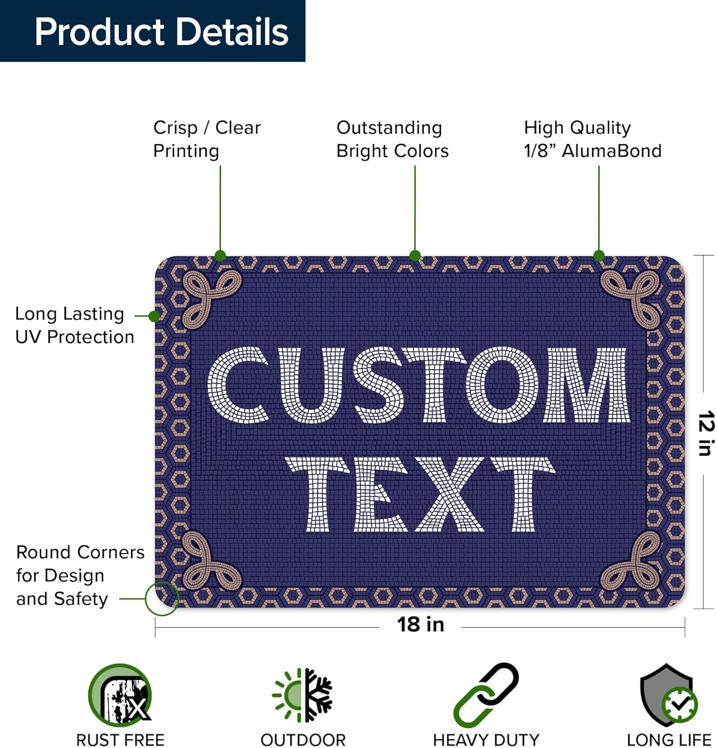 Custom Sign, Custom Street Sign, 11 Font Colors, 13 Font Styles, 4 Hole Options, 22 Sizes, 12x18 Inches, Rust Free DiBound, Fade Resistant, Made in USA by My Sign Center (Fauxsaic 1)