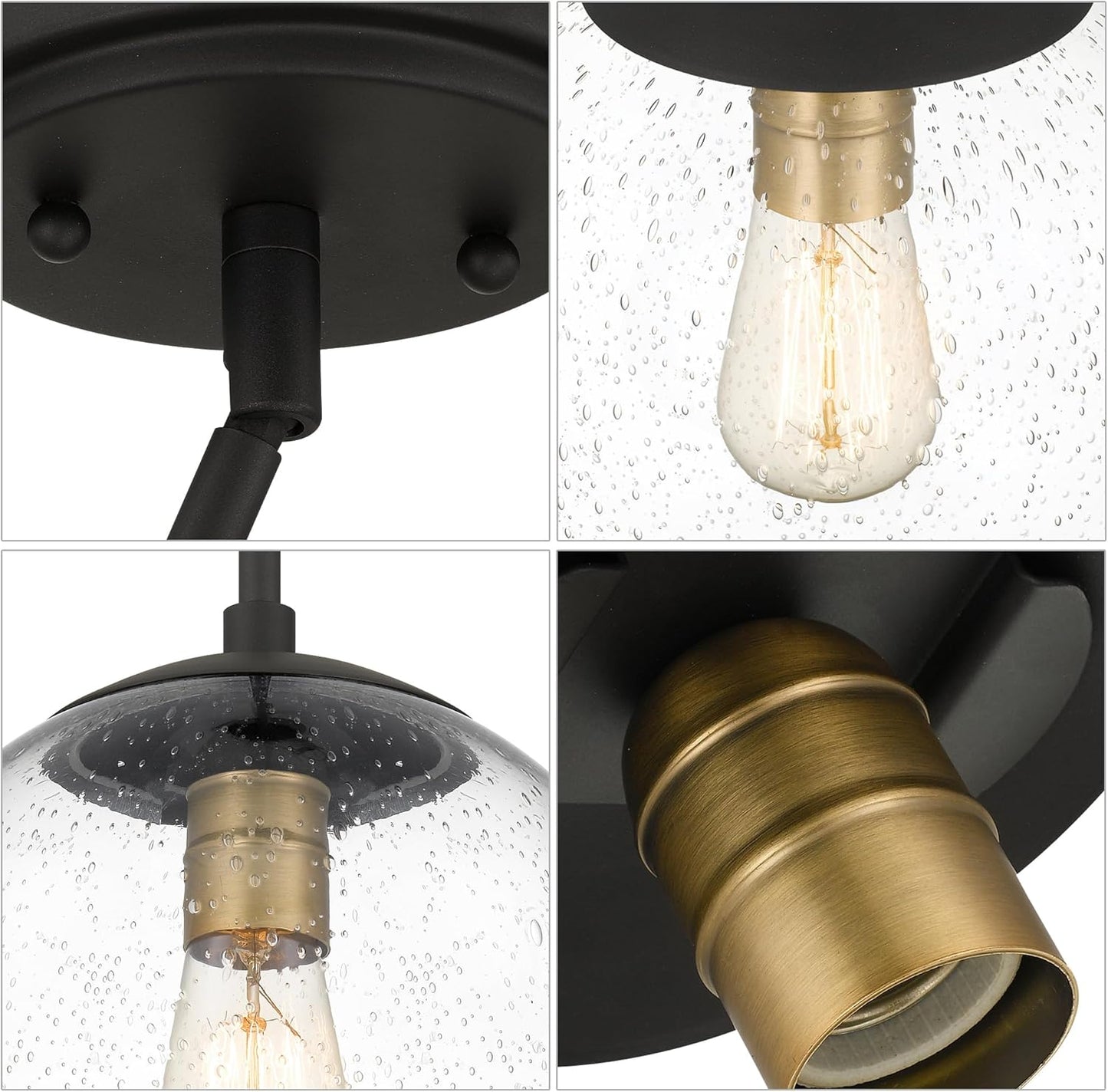 Globe Pendant Lighting, Black and Gold Pendant Light for Kitchen Island, 9.5 inch Seeded Globe Glass Shade for Kitchen, Hallway, Entryway, Dining Room, Bedroom, Living Room