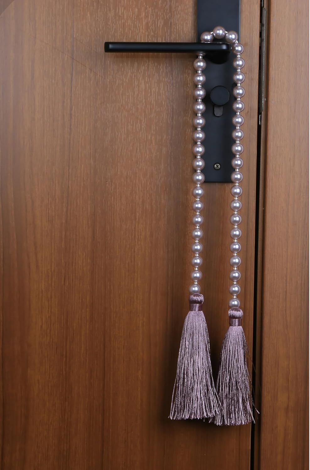 Fenghuangwu 34 Inch Pearl Glass Bead Garland with Tassels - Elegant Boho Table Decor, Fringe Wall Hanging for Wedding, Party, Farmhouse Rustic Prayer Bead Home Decoration(2 Pack,Purple)