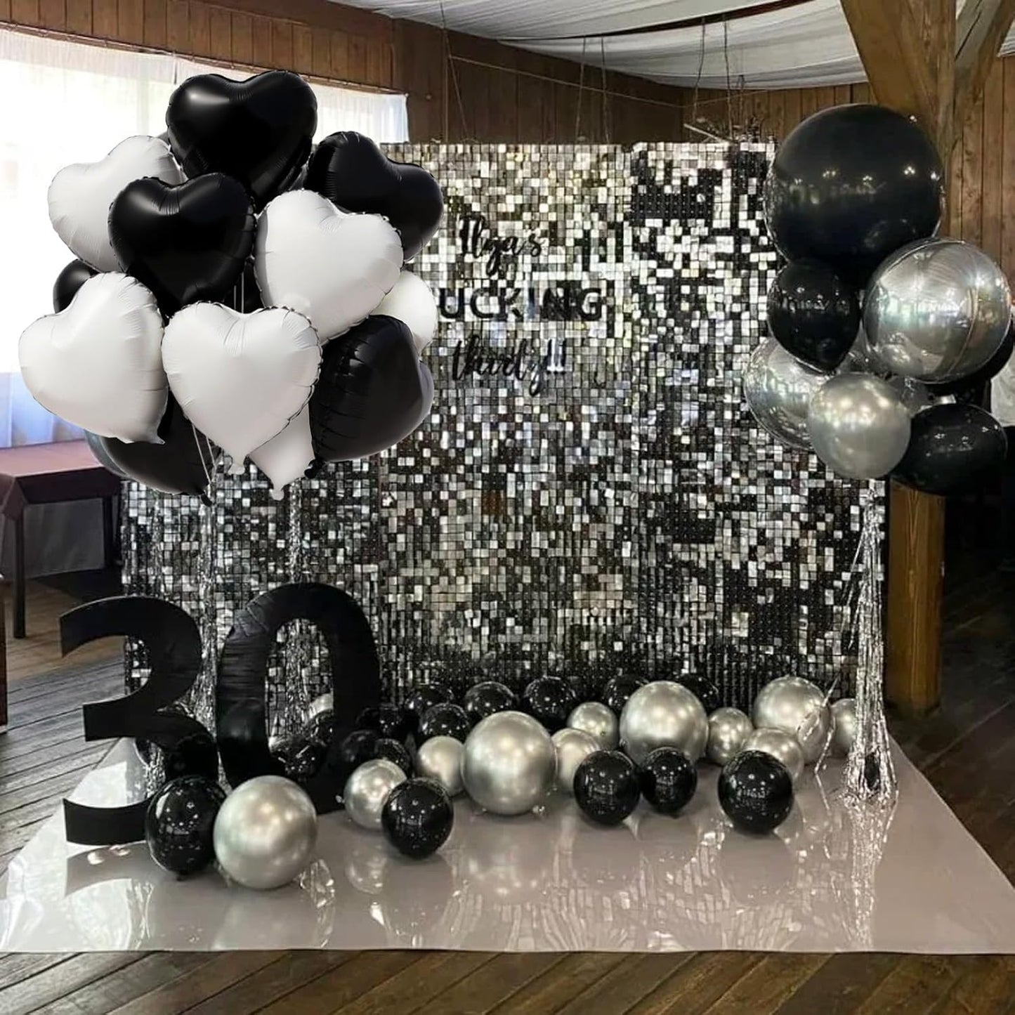 TONIFUL 15Pcs 18 Inch Black White Heart Balloons Valentine’s Day Heart Shape Foil Mylar Balloons Decoration for Romantic Valentine's Day Wedding Bridal Shower Anniversary Engagement Party Supplies