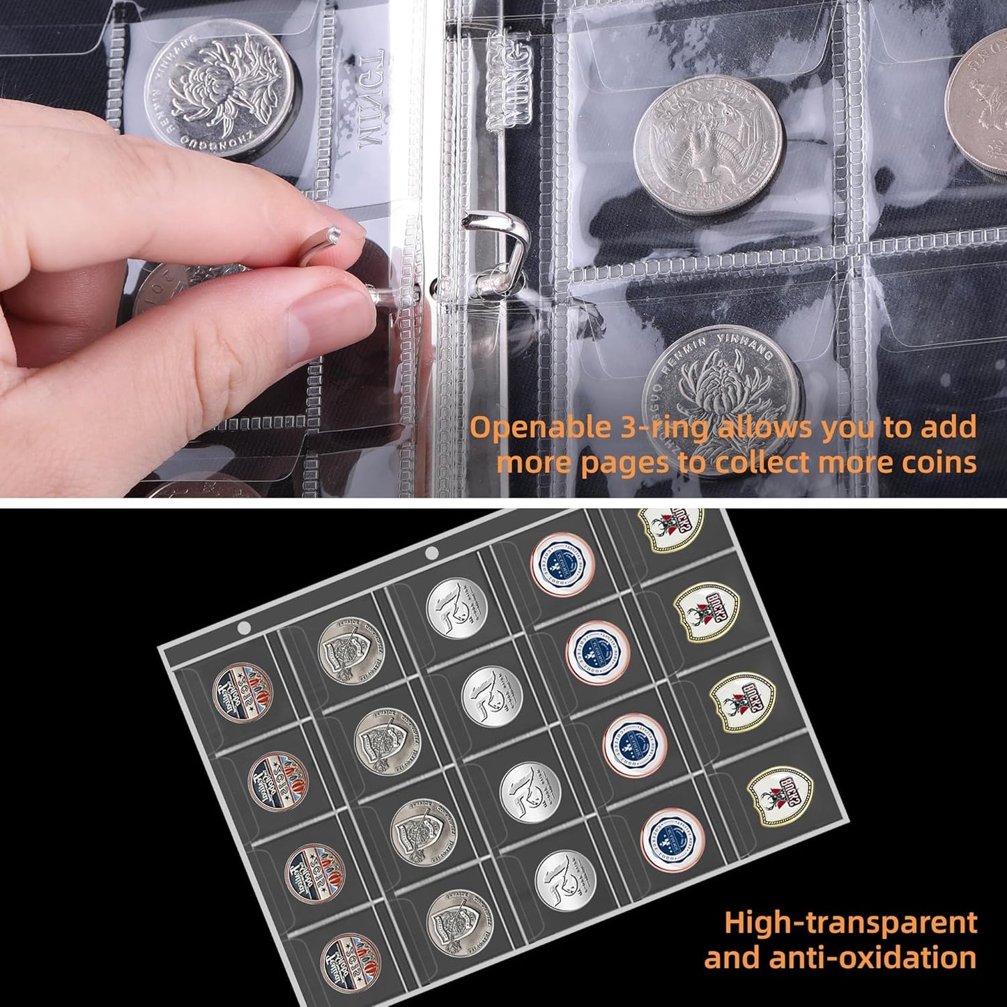 Coin Collection Book for Collector,260 Pockets Fireproof Coin Collection Holder Album,Coin Collection Organizer Storage Box Case Album for 20/25/ 27/30/ 38mm Coins,Black