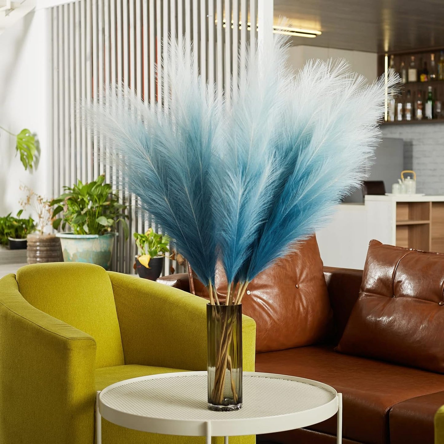 Faux Pampas Grass Decor, 6 Stems Artificial Pampas Grass - 43 inch Tall Pompass Grass Large Pompous Boho Flower Arrangement Home Decor for Room Wedding Party