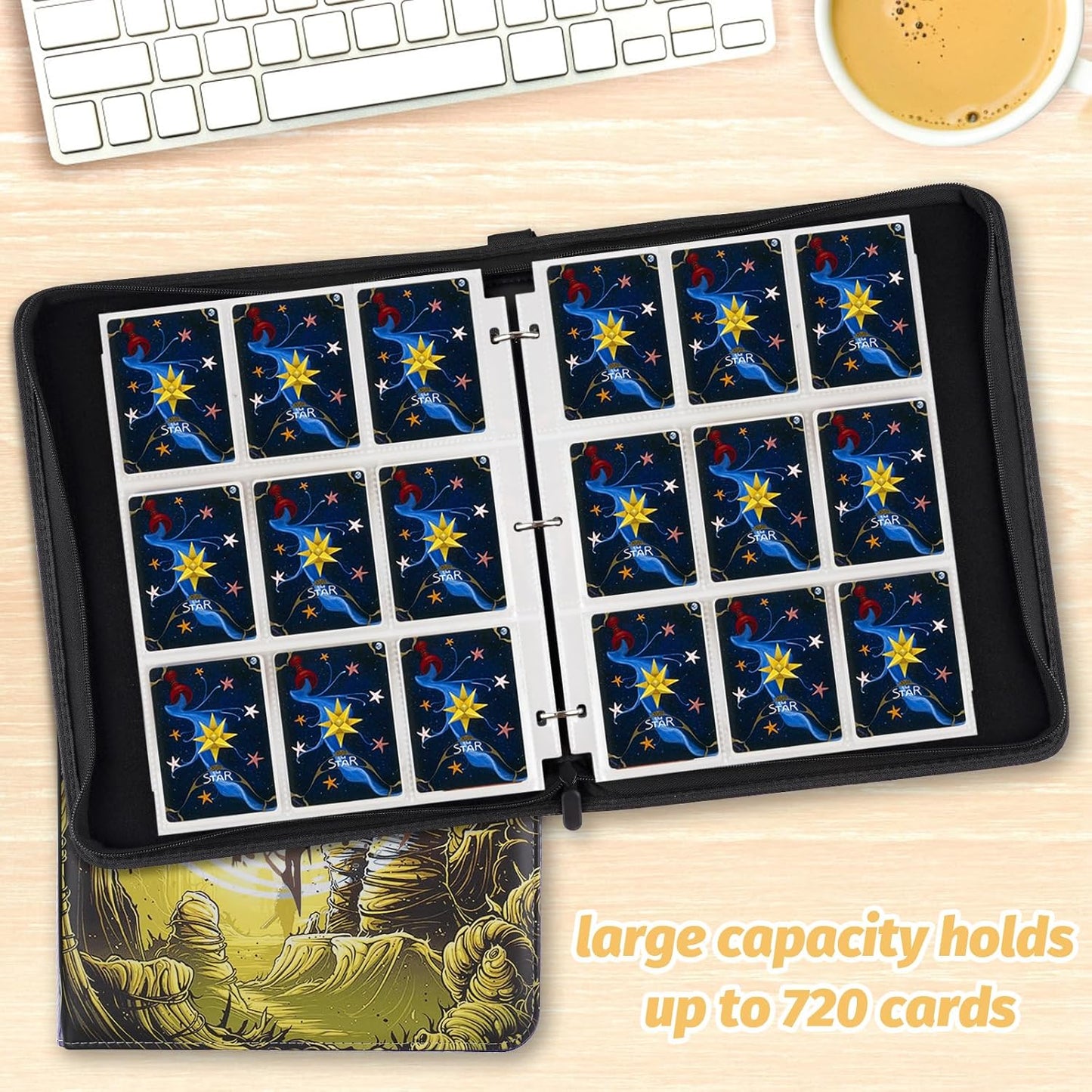 Trading Card Binder for MTG Cards, Premium 9 Pocket Card Binder, 720 Double Sided Pocket Collector Card Album for Standard Cards,Card Collection Folder for YGO/PTCG/Game Cards (Yellow Print)