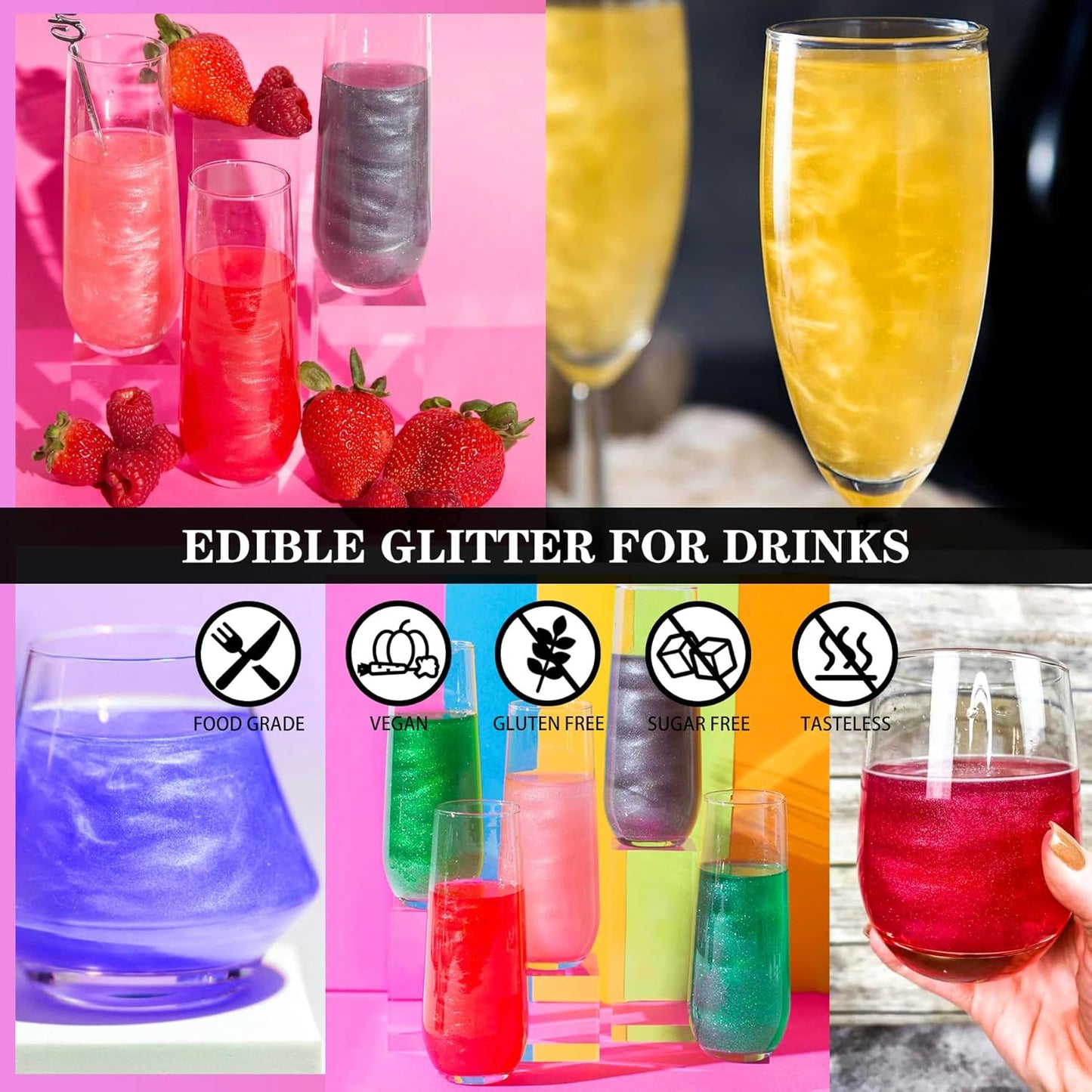 Edible Glitter - 4 Colors 5g/Bottle Halloween Luster Dust Edible Set, Food Grade Edible Glitter for Drinks, Cocktails, Cupcakes, Cookies, Candy, Glimmer Sprinkle Powder for Party Foods, Baking, Beverage