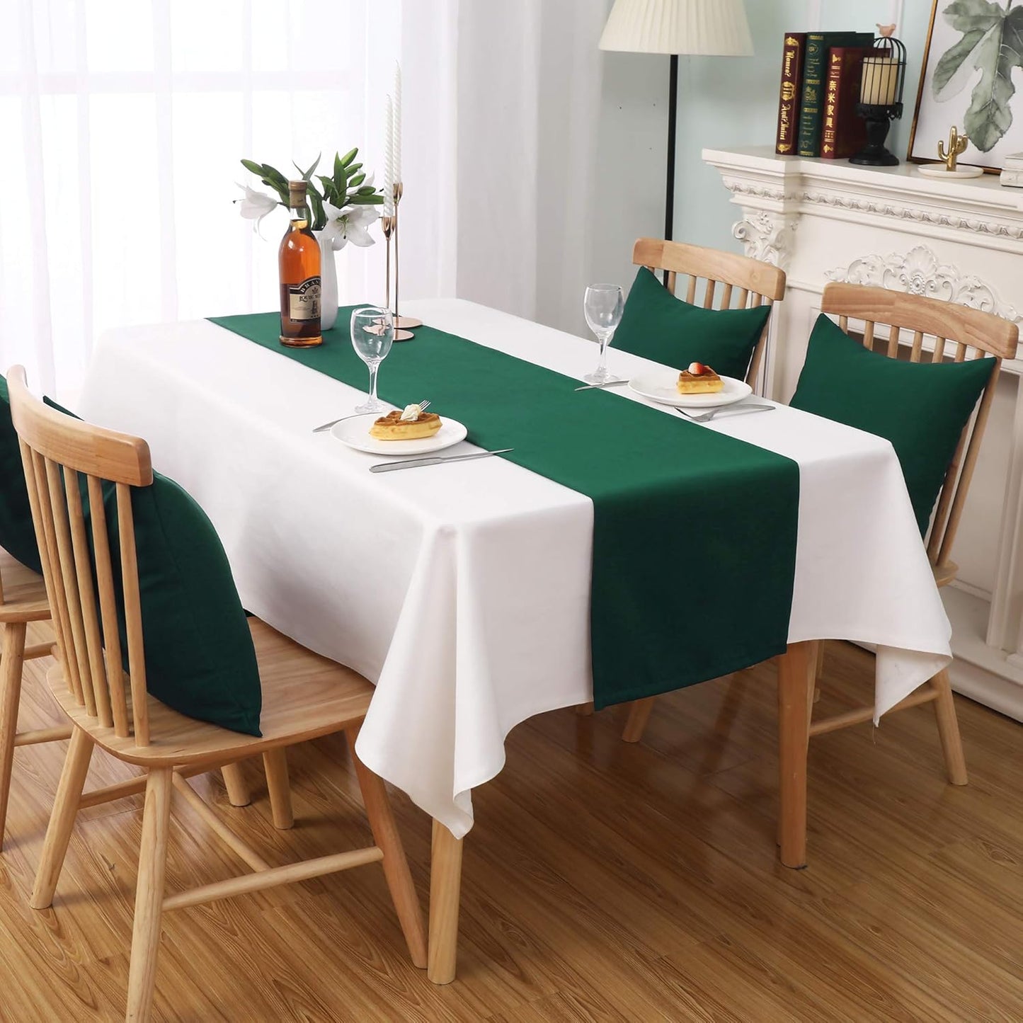 DUALIFE Dark Green Table Runner 14x72 Inch Thick Polyester Decorative Cloth Handcrafted for Wedding Party Birthday Graduations Hotel Restaurant Banquet Catering Services Event Forest Green 2 PCS