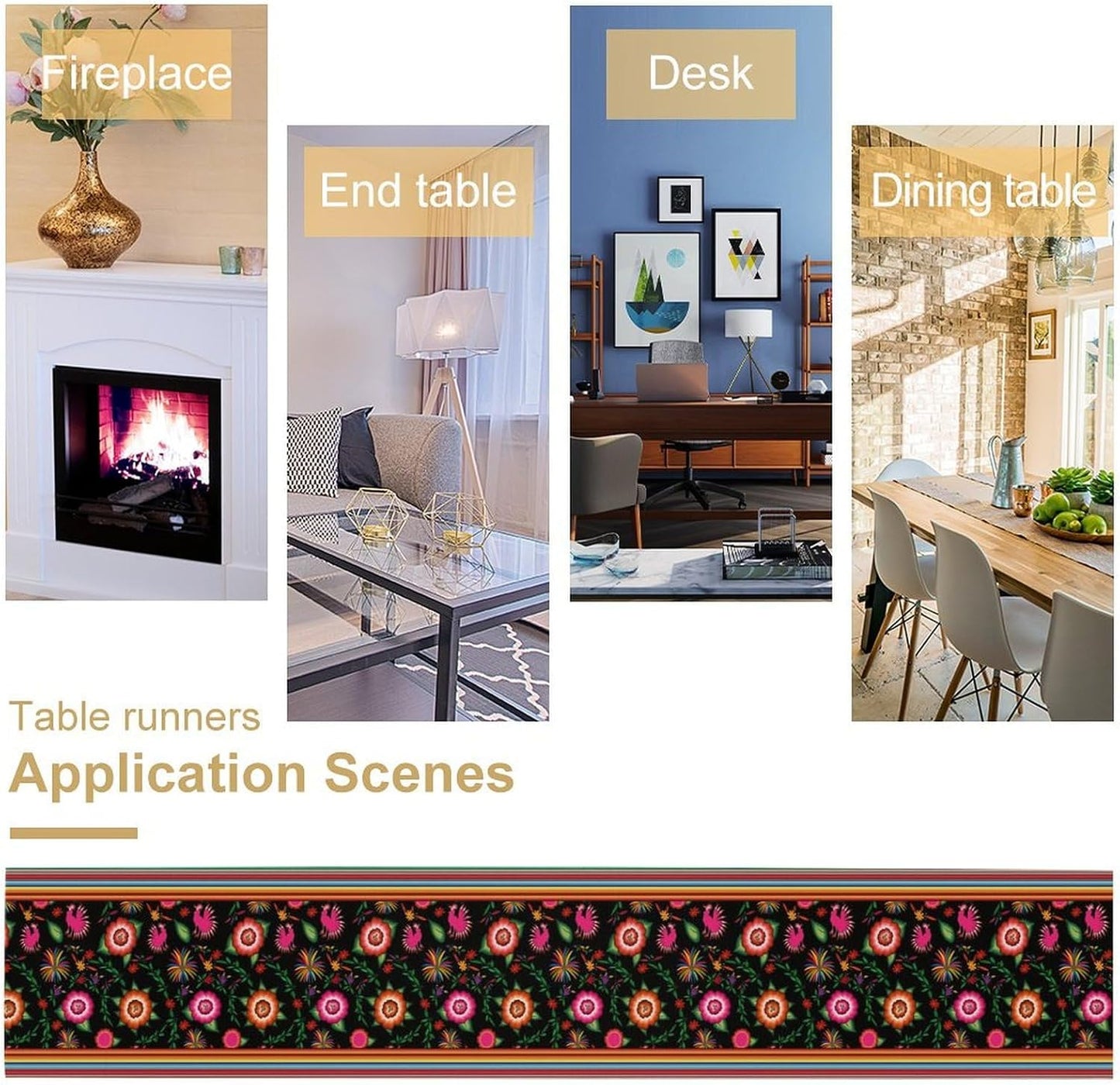 Mexican Table Runner,Colorful Flowers Cinco De Mayo Decor Table Runner for Kitchen Dining Table Home Party Decoration 13x60 Inch