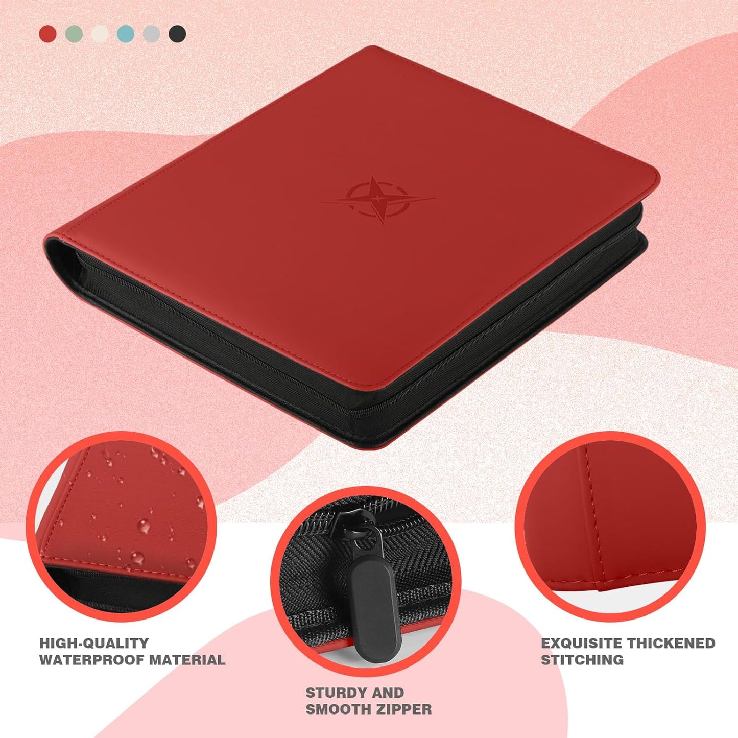 20-Pocket Card Binder, Trading Card Binder Holds 2000 Cards, Premium Zippered Trading Card Album Compatible with TCG, Game & Sports Cards (Red)