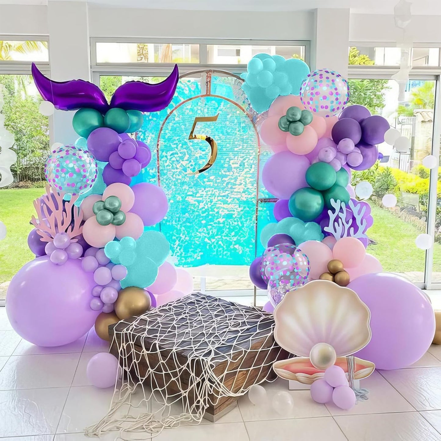 Mermaid Balloons, Purple and Teal Balloon Pastel Pink and Purple Party Decorations Metallic Green Teal Blue Confetti Balloons for Girls Kids Mermaid Theme Birthday Wedding Baby Shower