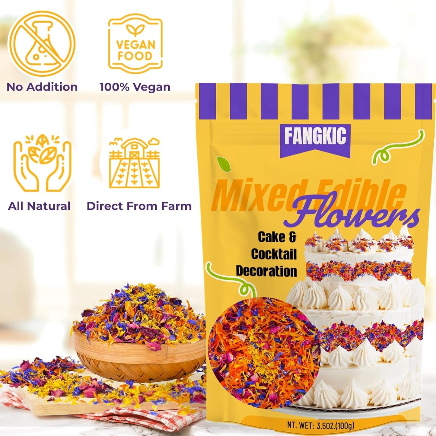 4 Kinds Natural Dried Edilble Flowers Petal Blend (3.5 Ounce), Edible Flowers for Cocktail, Cake Decoration, Soap Making, Ice cream. Include Rose Petals, Cornflower, Osmanthus, and Calendula