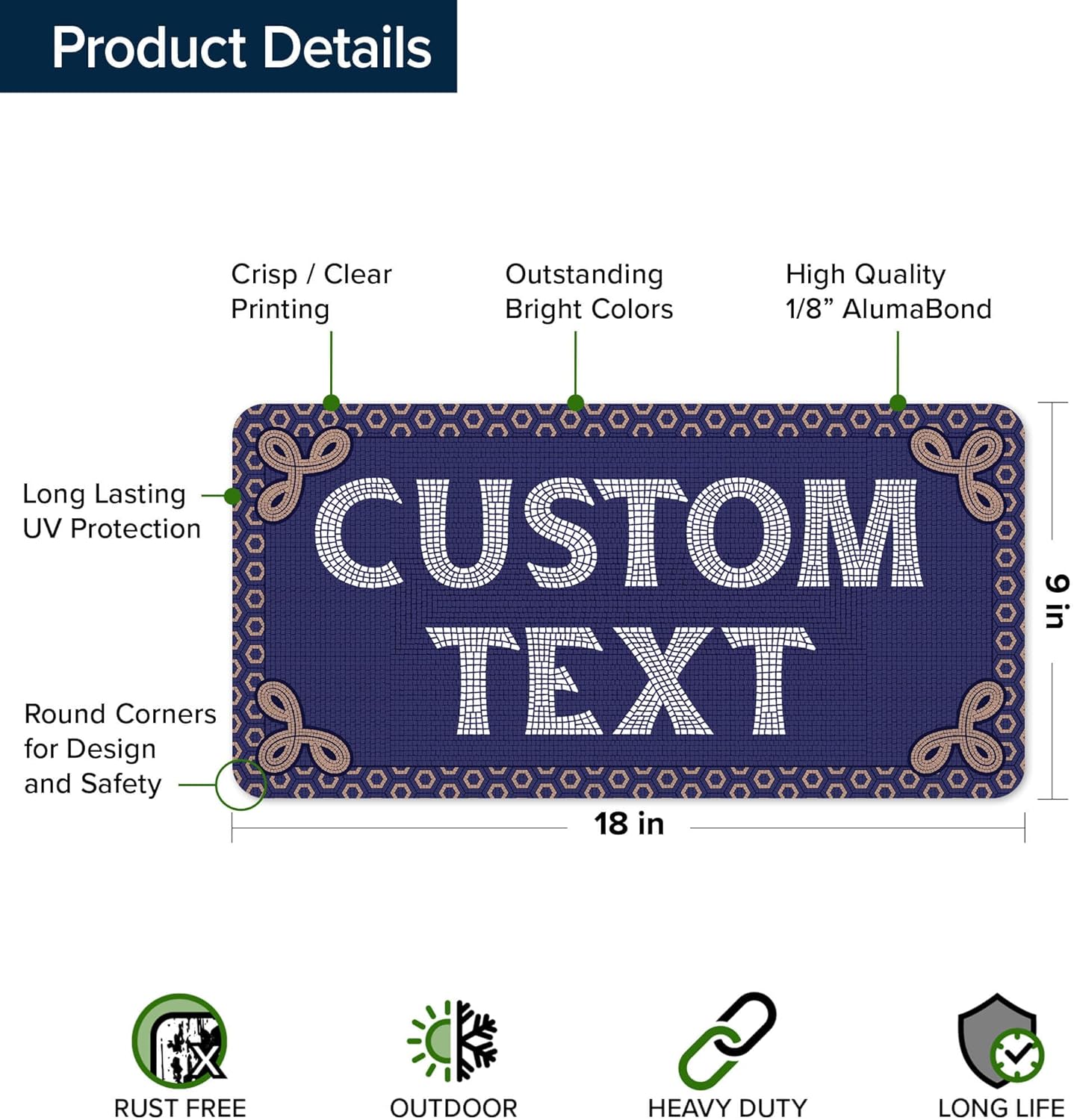 Custom Sign, Custom Street Sign, 11 Font Colors, 13 Font Styles, 4 Hole Options, 22 Sizes, 9x18 Inches, Rust Free DiBound, Fade Resistant, Made in USA by My Sign Center (Fauxsaic 1)