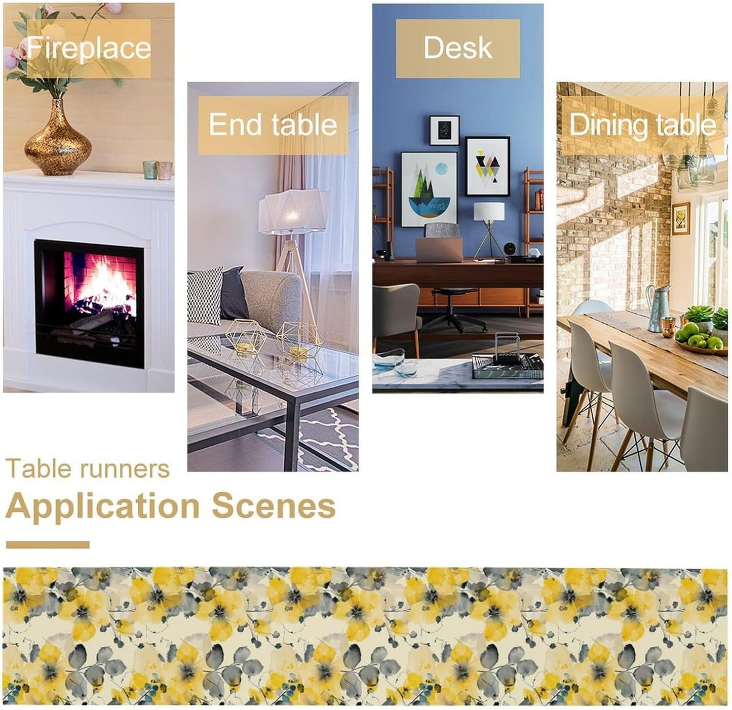 Floral Table Runner,Yellow Flowers Spring Print Table Cloth Kitchen Dining Table Home Party Decoration 13x90 Inch