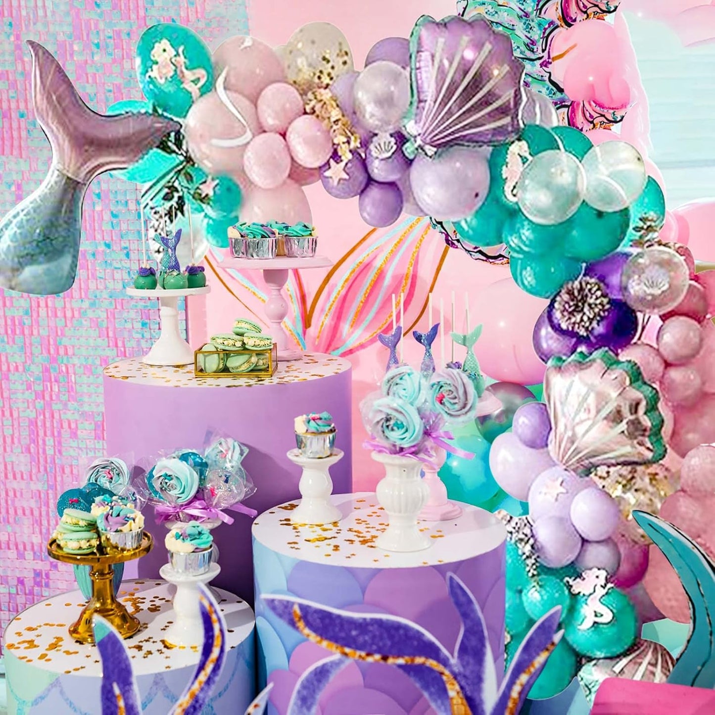 DIY Balloon Garland Kit 95pack, Gold Confetti Balloons & Blue Pink Purple Latex Balloons for Baby Shower, Wedding, Birthday, Graduation,Party