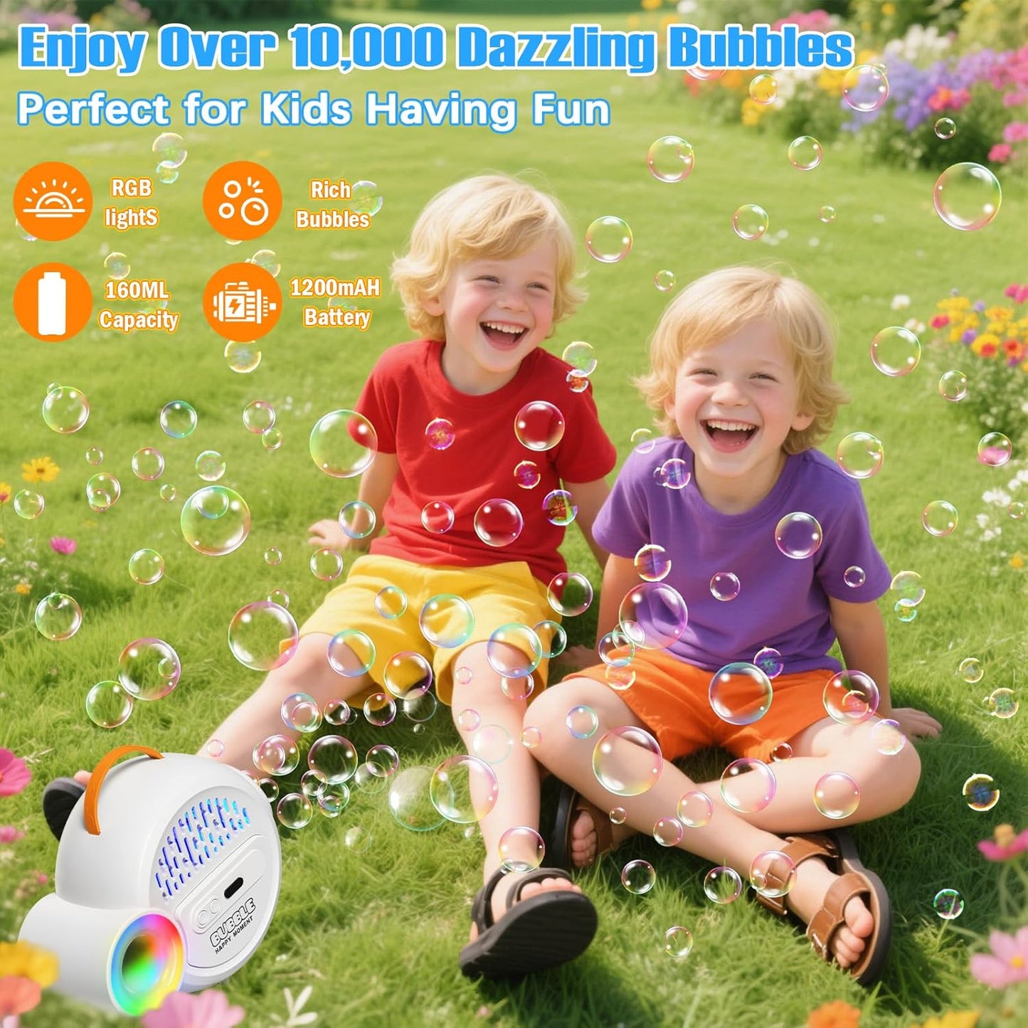 Bubble Machine for Kids Toddlers,Automatic Bubble Maker with RGB Light,Rechargeable Type-C Charge Bubble Blower,Bubble Toy for 3 4 5 6 7 Year Old Boy Girl,Outdoor Party Wedding Birthday Gifts
