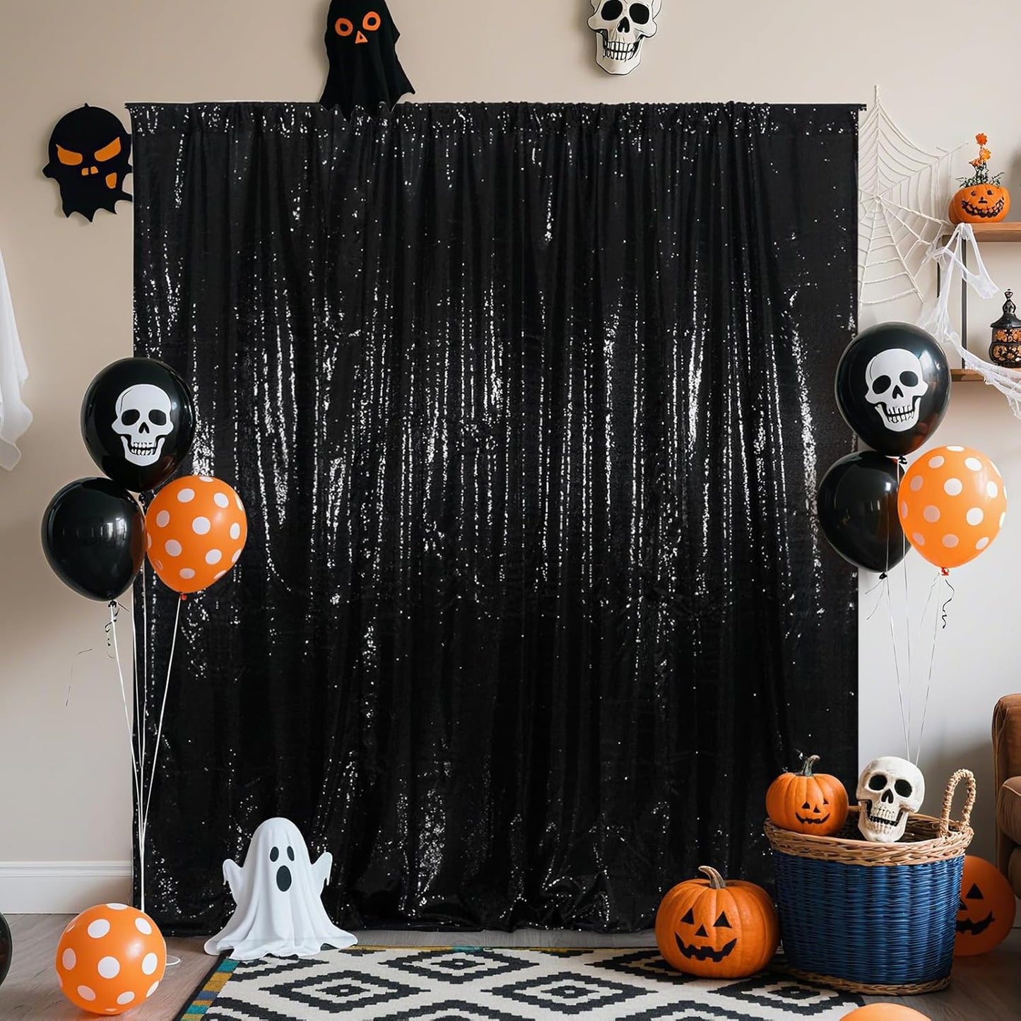 Poise3EHome 10Ft x 10Ft Black Sequin Backdrop Curtain, Glitter Thick Satin Background Drapes, Sparkly Opaque Photography Curtain, Sequence Xmas Thanksgiving Backdrop for Wedding Party Decor