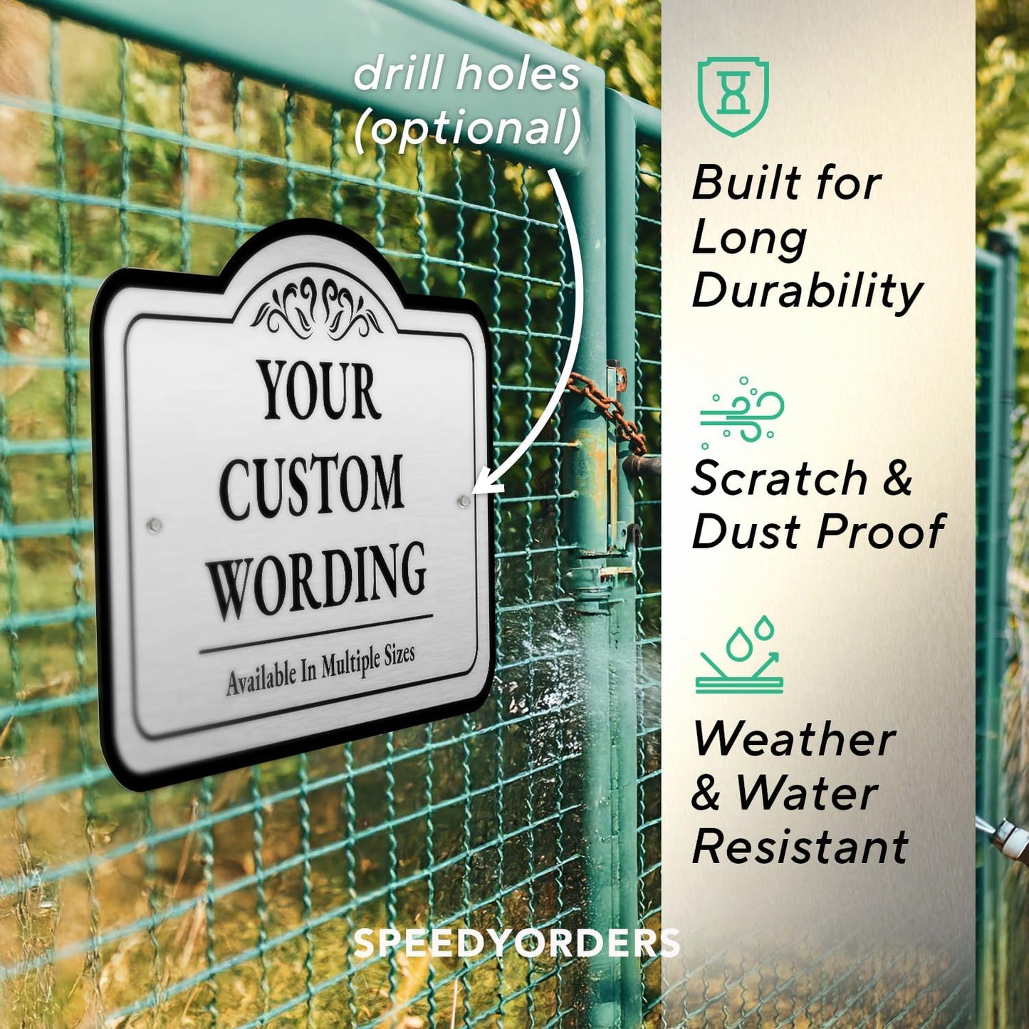 Custom Decorative Outdoor Metal Sign - Personalized Aluminum Driveway Sign, Waterproof, Made in USA - Design 1 Metallic Silver 18x12 In