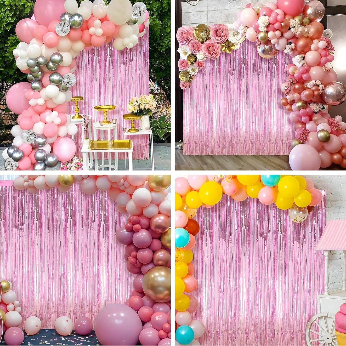 2 Pack Pink Foil Fringe Curtains Streamers Party Decorations 3.3 x 8.2 ft, Pink Tinsel Curtain Fringe Backdrop for Parties, Door Fringe Birthday Streamers, Barbie Backdrop Birthday Party Decorations