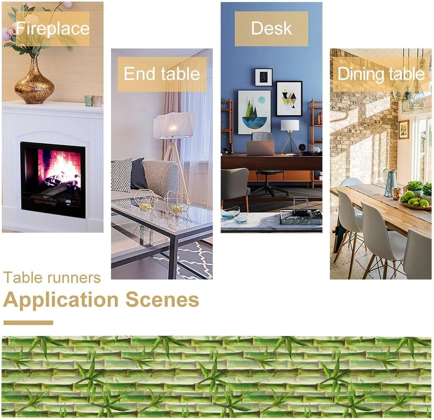 Bamboo Table Runner,Green Plant Print Table Runner for Kitchen Dining Table Home Party Decoration 13x108 Inch