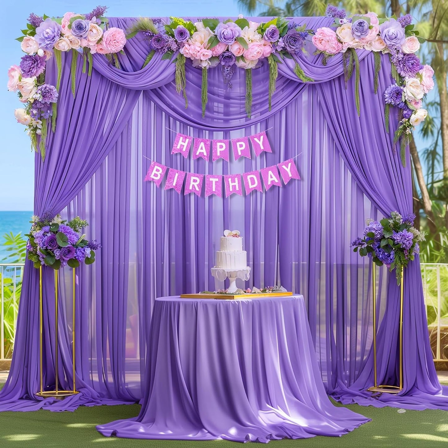 10ft x 10ft Purple Backdrop Curtains, Wrinkle-Free Sheer Chiffon Fabric Photo Backdrop Drapes for Wedding Arch Party Ceremony Stage Photography Decorations