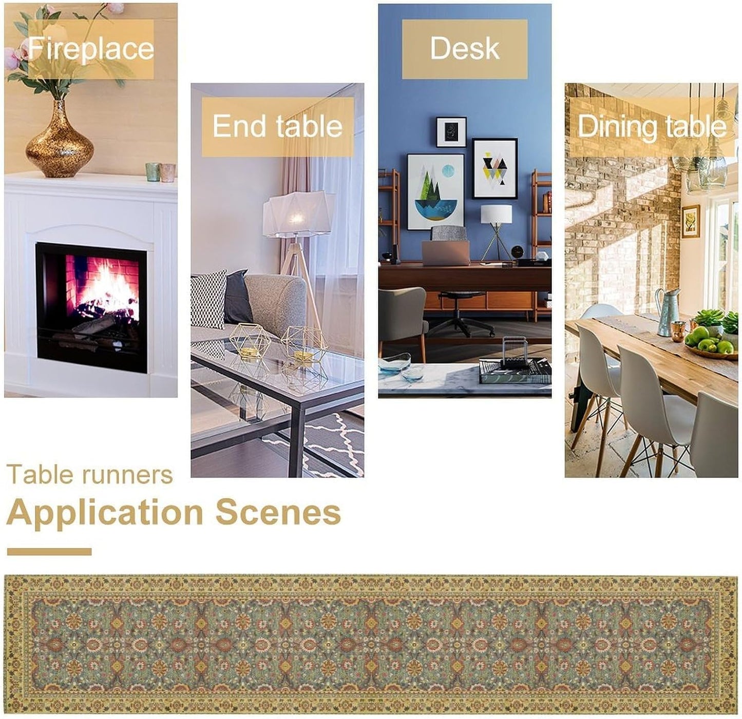 Boho Floral Vintage Beige Blue Table Runner, Retro Flower Rustic Country Farmhouse Abstract Pattern for Home Kitchen Table Decor Dining Coffee Room Party Decor 13x72in