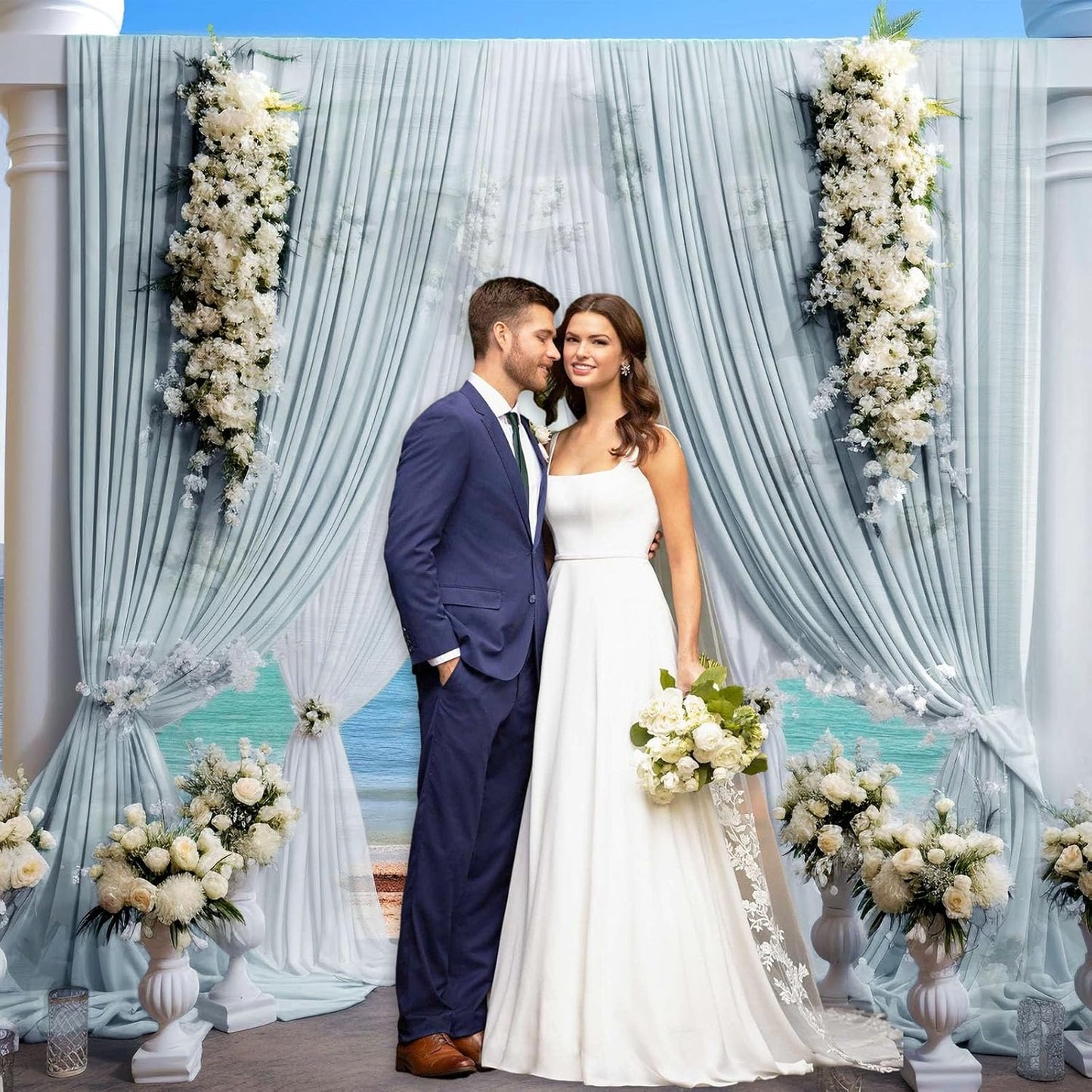 10 x 10 Feet Blueish Gray Backdrop Curtain for Partie, Background Curtains for Photoshoot, Birthday, Wedding, Halloween, Thanksgiving, Christmas Day, New Year Party Decorations 5Ft x 10Ft, 2 Panels