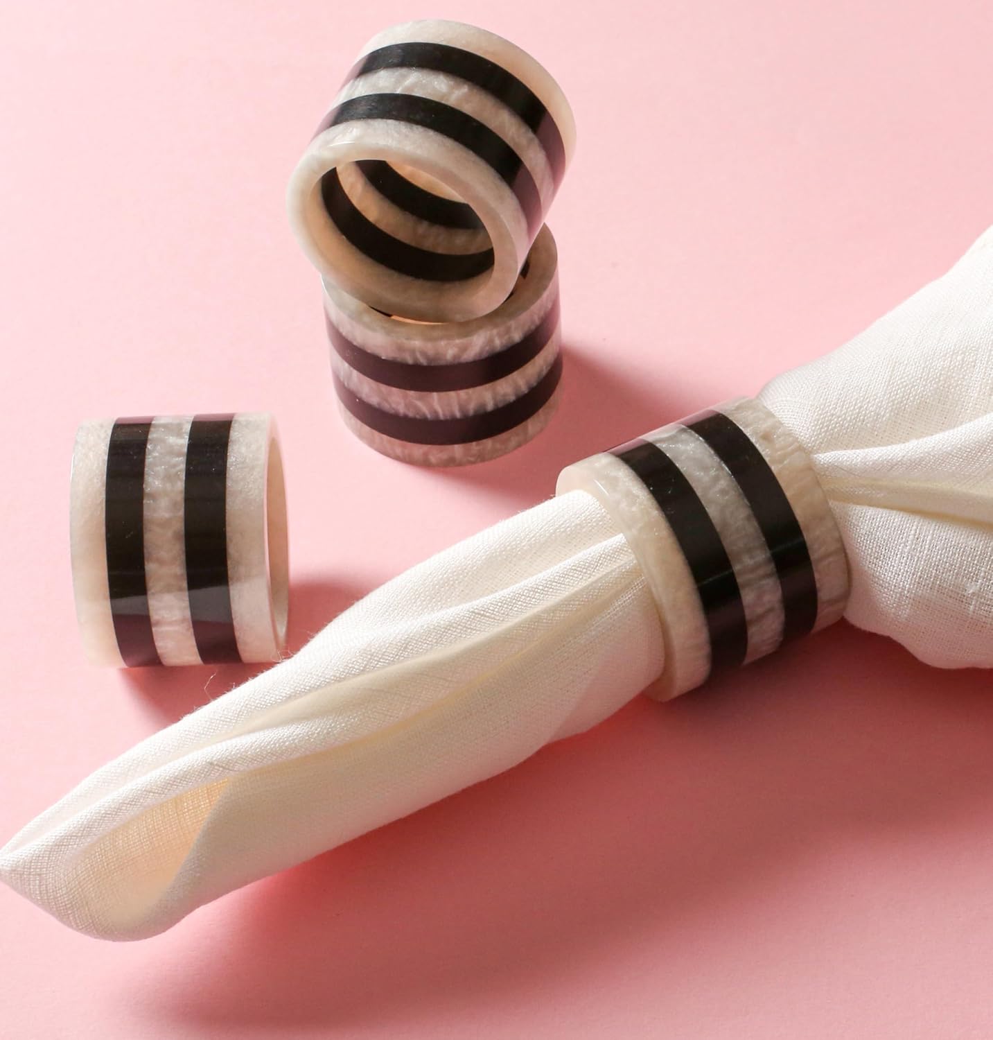 12-Pcs Epoxy Resin Napkin Rings - Handmade Elegant Napkin Holders for Table Décor, Dining, Weddings, Holidays & Special Events - Durable & Lightweight, Easy to Clean (Black White) - CLEENTABLE