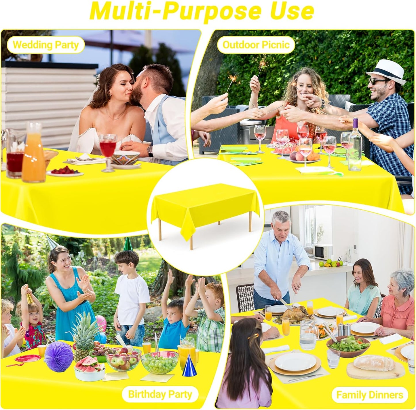 QZYL 12 PCS Yellow Rectangle Tablecloth, Disposable Plastic Picnic Table Cover, 54 X 108 in Lightweight Table Cloth Rectangle for Birthday Parties Weddings Picnics and Outdoor Gatherings