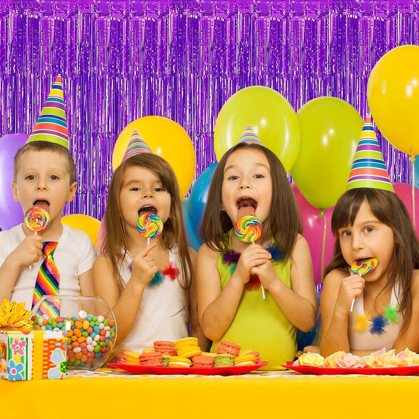 Purple Fringe Curtain Party Streamers, 12 Pack 3.3ft x 8.2 ft Foil Curtain Backdrop Tinsel Foil Fringe Curtains Photo Booth Backdrop Streamer for Birthday, Wedding, Baby Shower, Disco Party