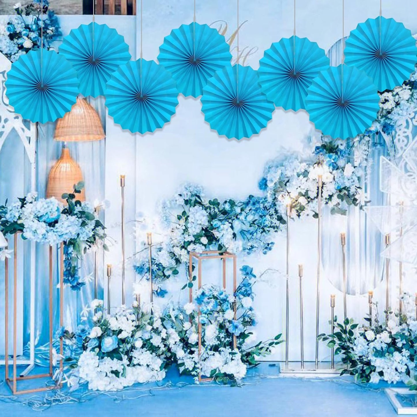 Blue Hanging Paper Fans,Blueaccessories Paper Decorations for Party,Blue Harmony Classroom Decorations,Party Decorations for Boys 12in Hanging Paper Fans 30 Color DIY Set (Sky Blue)