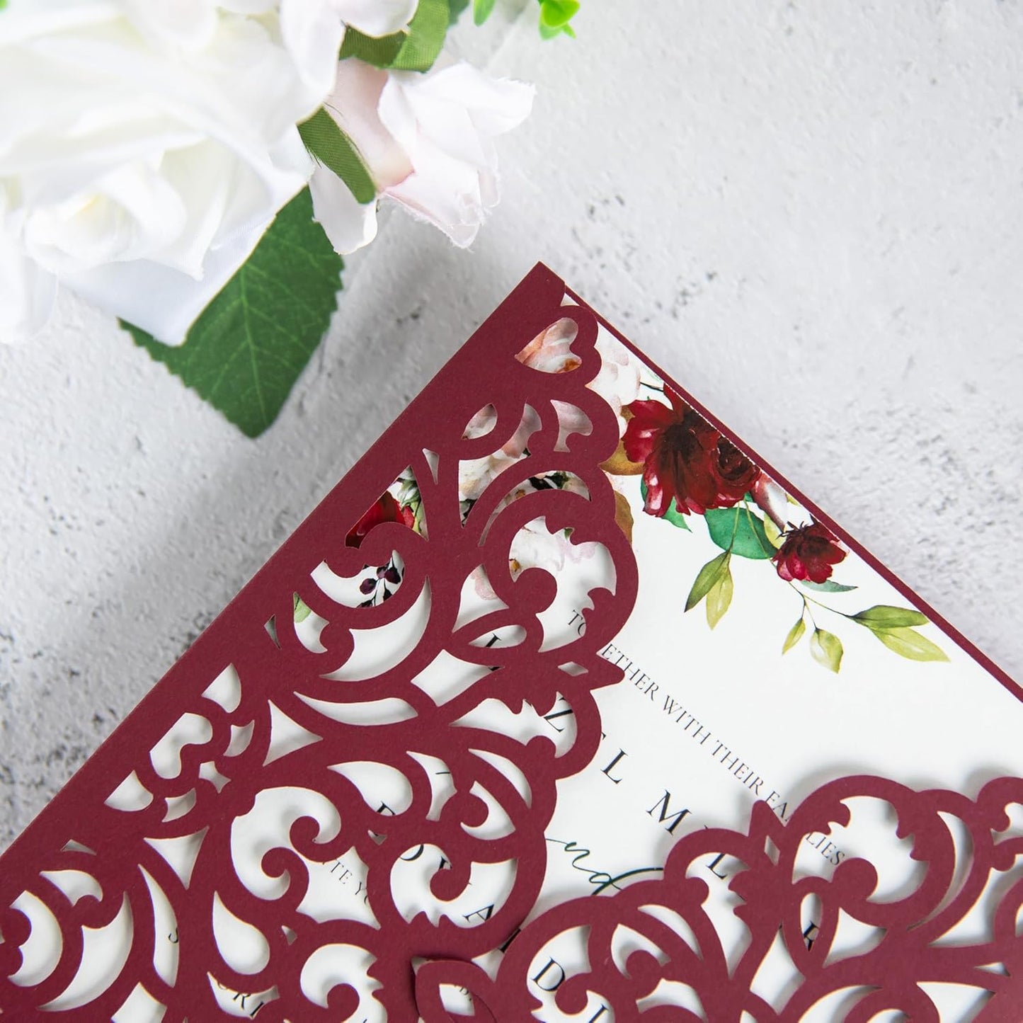 20Pcs Burgundy Laser Cut Invitation Cards With Blank Inner Sheets for Wedding Cards Bridal Shower Engagement Quinceanera Invitation (No Envelopes)