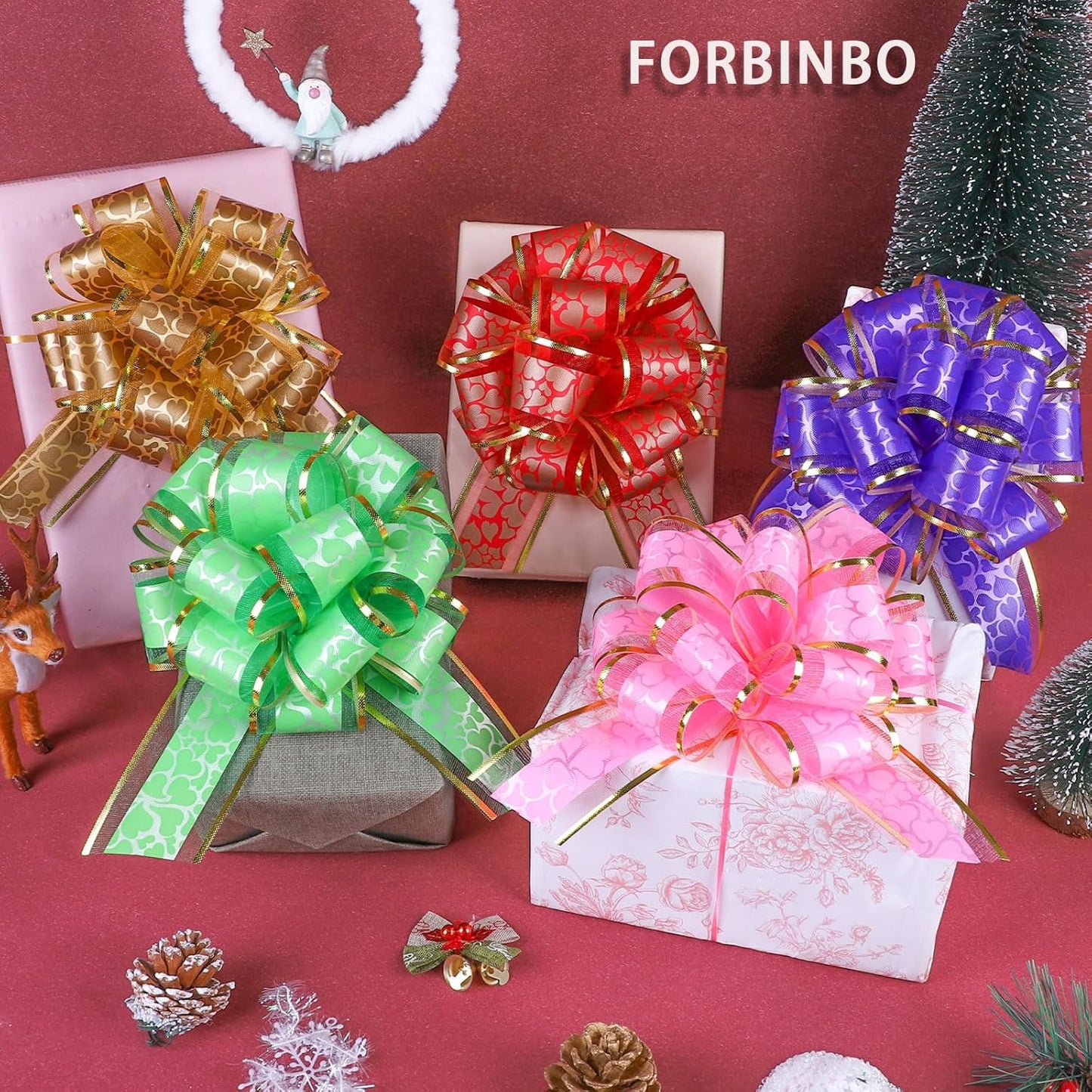 12Pcs Heart Gift Wrap Pull Bows, Large 6 Inch Assorted Gift Pull Bows, for Presents,Christmas Party Birthday Gift for Wrapping Boxes,Valentine's Day Gift Decorations