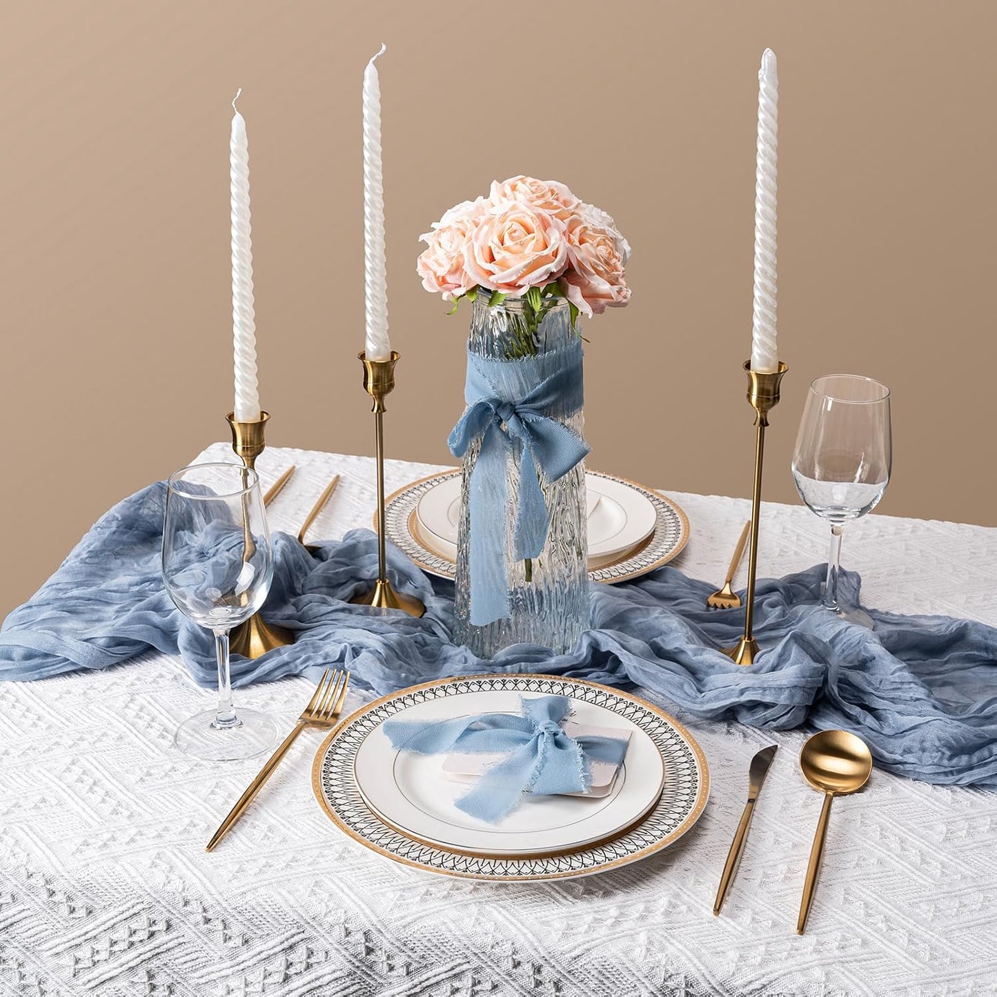 Dusty Blue Handmade Chiffon Ribbon,1.5Inch x 3 Rolls Total 24 Yards Dusty Blue Fringe Chiffon Silk Ribbon,for Wrapping Wedding Invitations,Bridal Bouquets,DIY Crafts,Home Decor and More