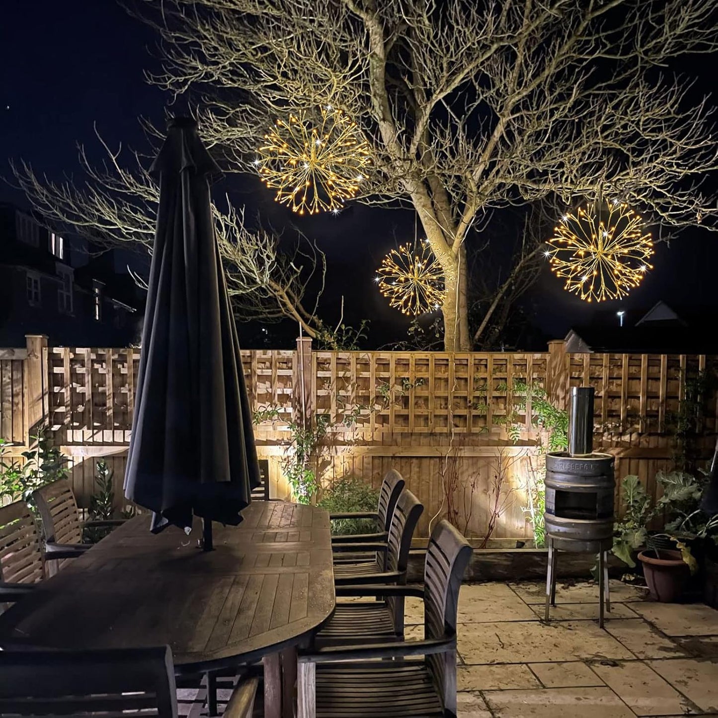 Christmas led Sparkle Ball Hanging Outdoor décorations -Haning Twig Ball,Snowflake Ornament Lights Indoor Outdoor Festive Holiday Décor 24Inch (Warm White)