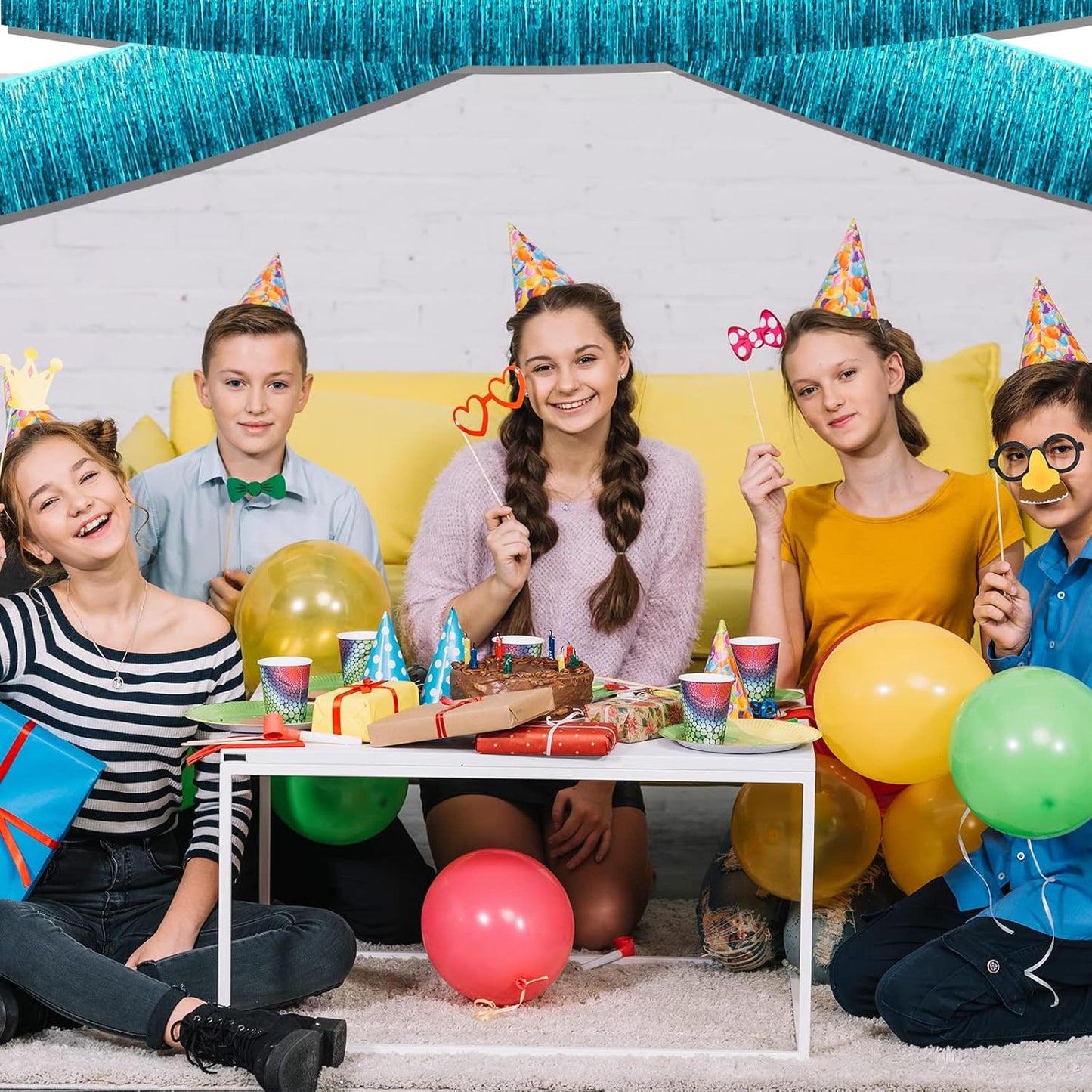 10 Pack 10 Feet Lake Blue Foil Fringe Garland Metallic Tinsel Streamers Banner Wall Hanging Curtain Backdrop for Parade Floats, Bachelorette, Wedding, Birthday, Halloween, Christmas Party Decorations