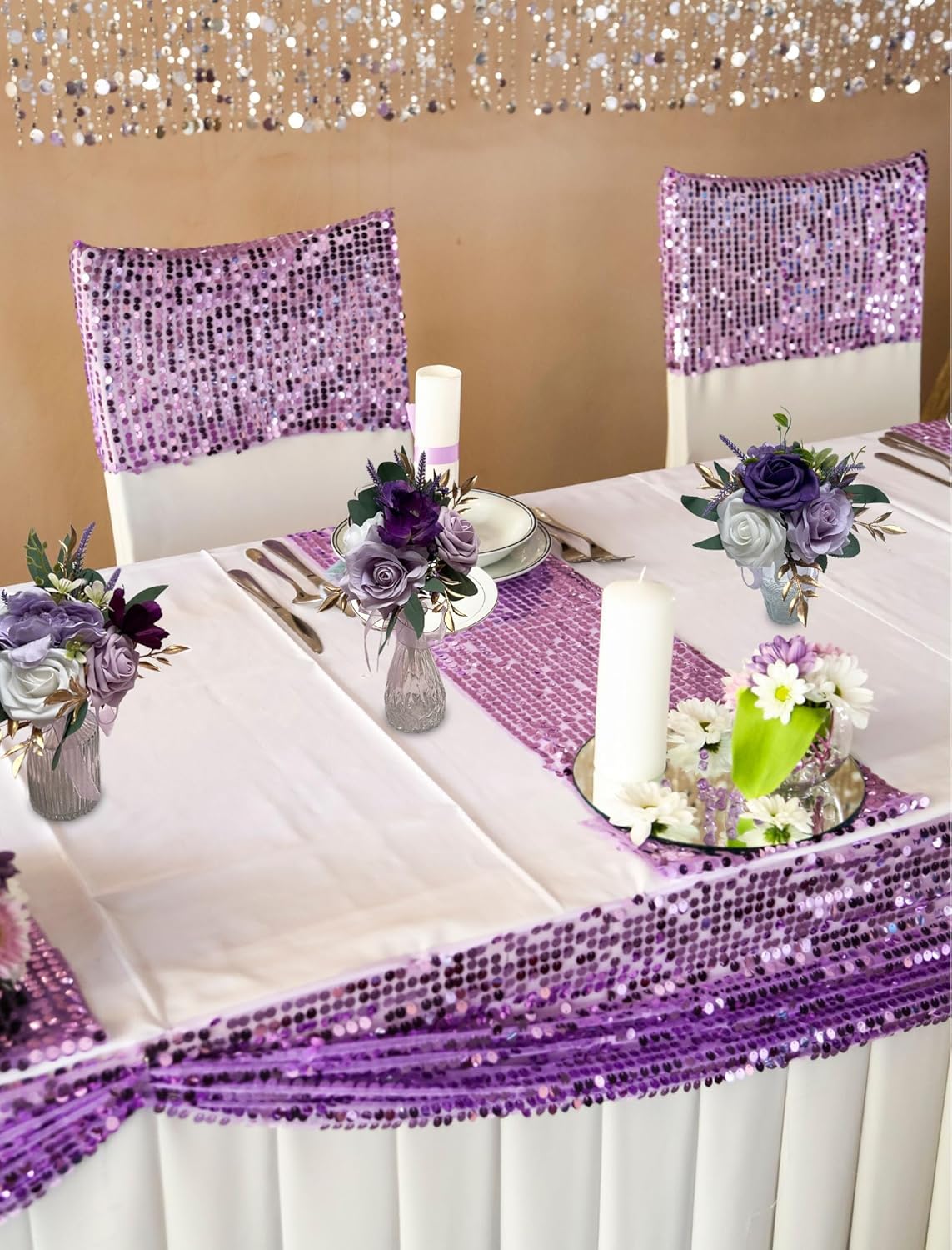 CherishedMoments Set of 6 Assorted Flower Centerpieces Mini Floral Wedding Flowers Set for Wedding Table Centerpieces Decoration, Purple Bouquets and Home Decor