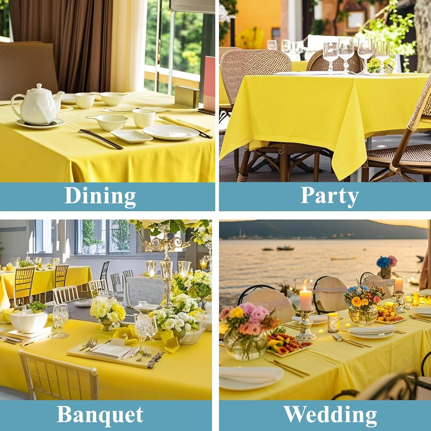 VidaFete Tablecloth 6 Pack 90 * 132inch Rectangle Table Cloth Polyester, Stain Wrinkle Resistant Polyester Dining Table Cover for Kitchen Dinning Party Wedding Rectangular Buffet Decoration(Yellow)