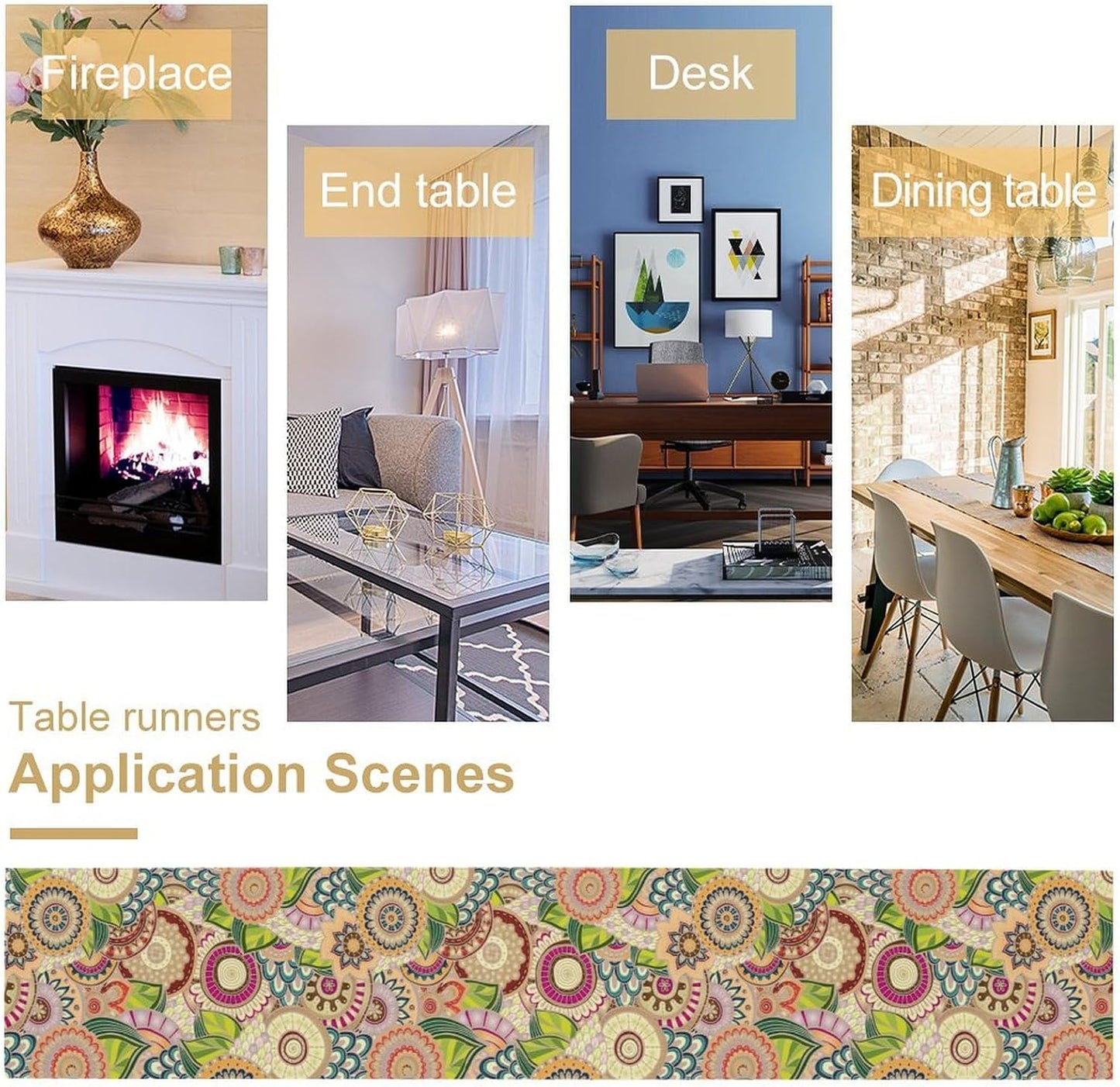 Boho Floral Table Runner,Retro Bohemian Flower Table Runner for Kitchen Dining Table Home Party Decoration 13x72 Inch