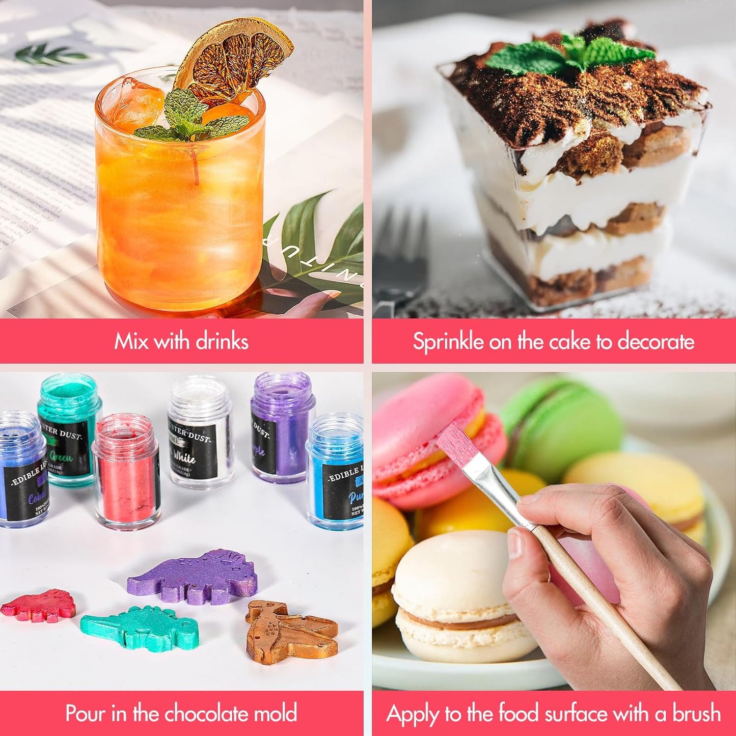 Aheroi Edible Glitter Set, 15 Colors Luster Dust Edible Set, Shimmering Glitter for Drinks Powder Glitter for Fondant, Cocktail Glitter for Cakes, Candy, Chocolate, Cookie(4g/0.14oz)