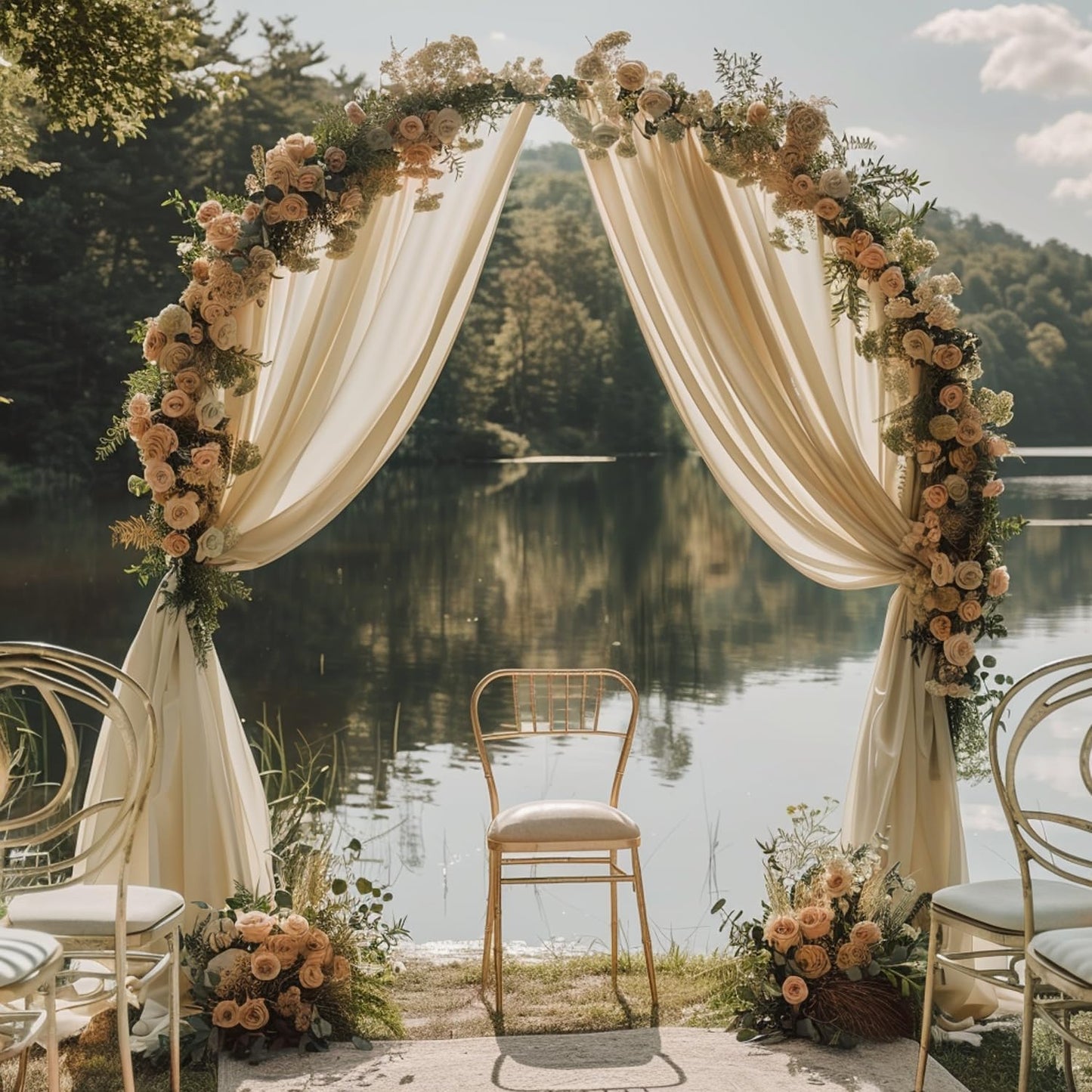 Wokceer Champagne Wedding Arch Draping Fabric Backdrop 3 Panels 28.7" X 20FT Sheer Drapes Fabric for Wedding Arbor Ceremony Party