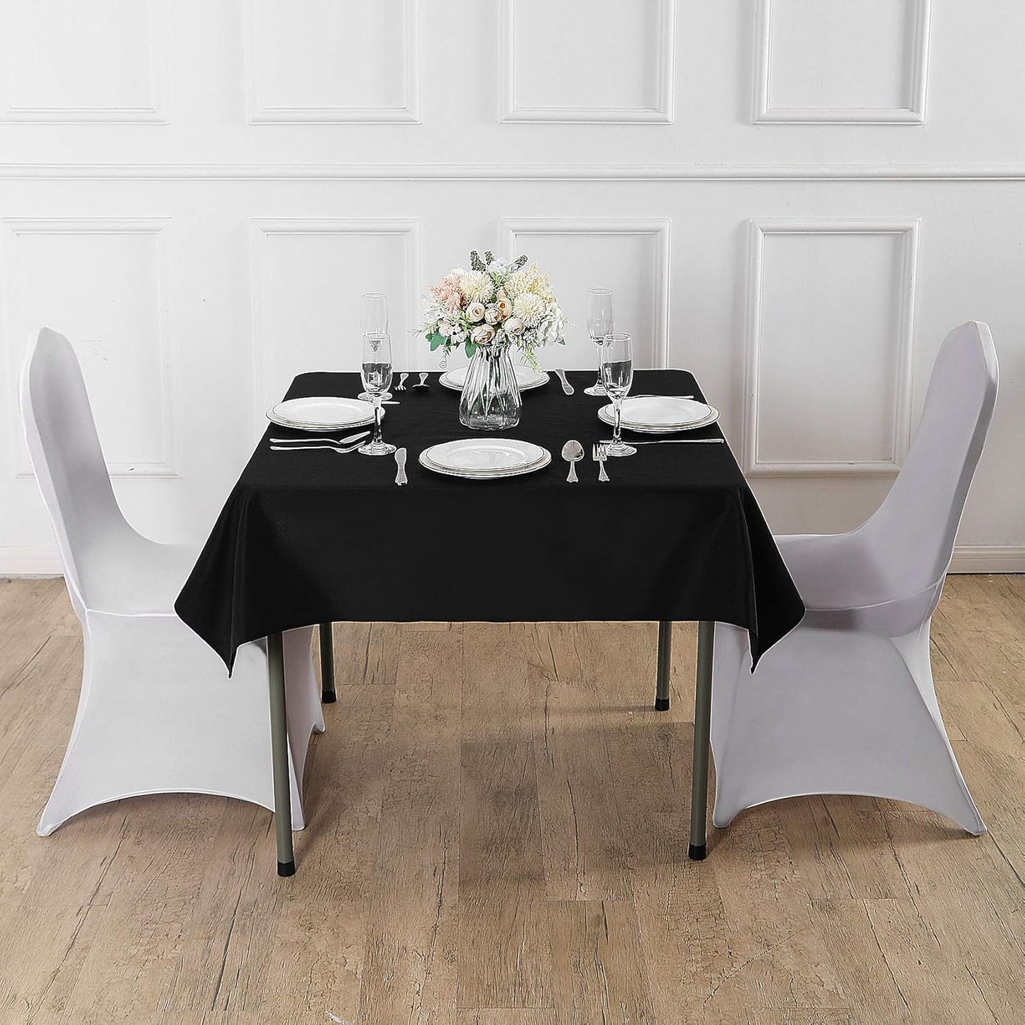 Cupuamon Square Tablecloth 52x52 inch Washable Polyester Fabric Table Cloth for Wedding Party Dining Banquet Decoration(52x52,Black)