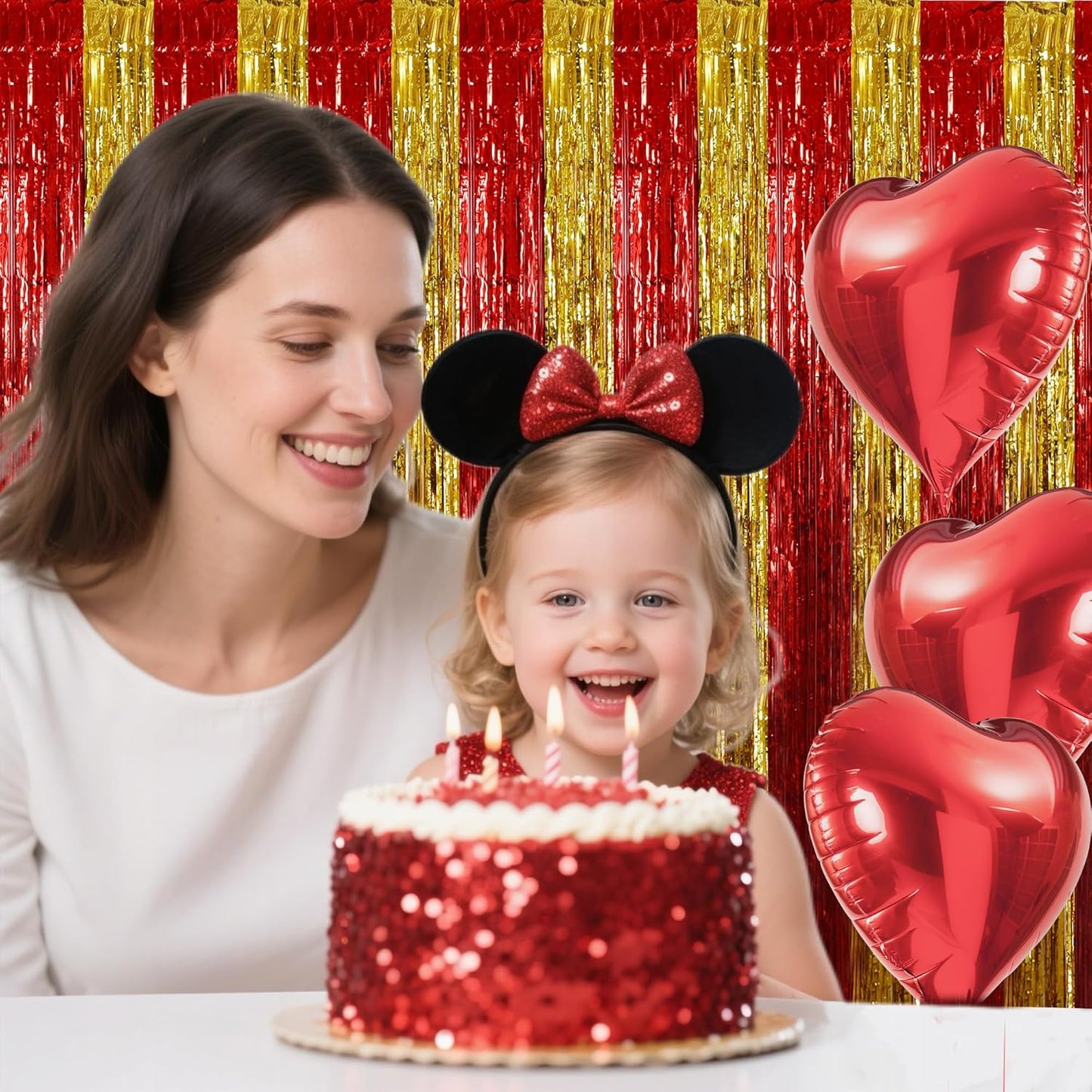 BEISHIDA Red Gold Door Streamers Backdrop Foil Fringe Tinsel Party Streamers Curtains Photo Backdrop for Birthday Graduation Christians Party Decoations