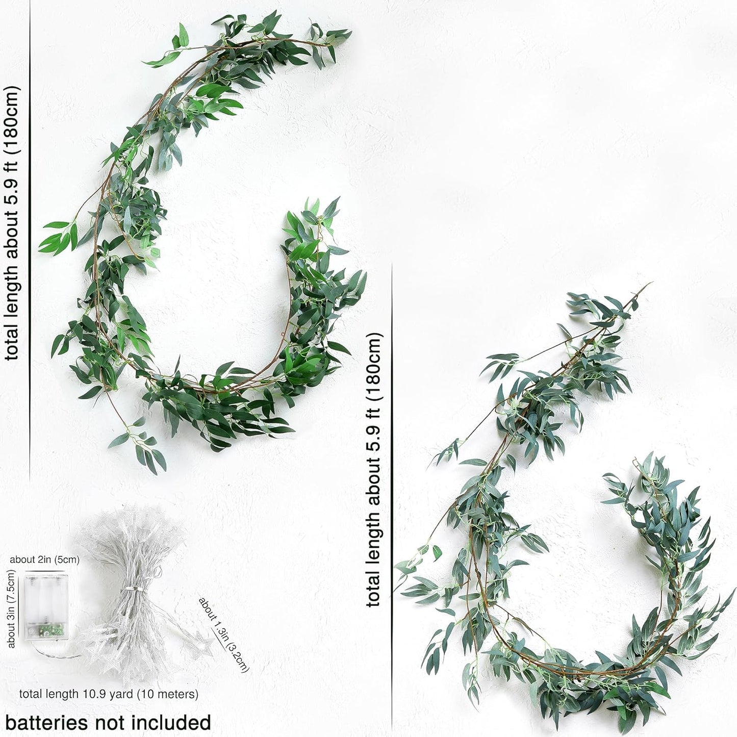 2 Mix Rustic Willow Garlands, Bendable Artificial Greenery Vine Leaves for Wedding Home Decoration with 33 Feet Star String Lights (Battery Operated) by FiveSeasonStuff