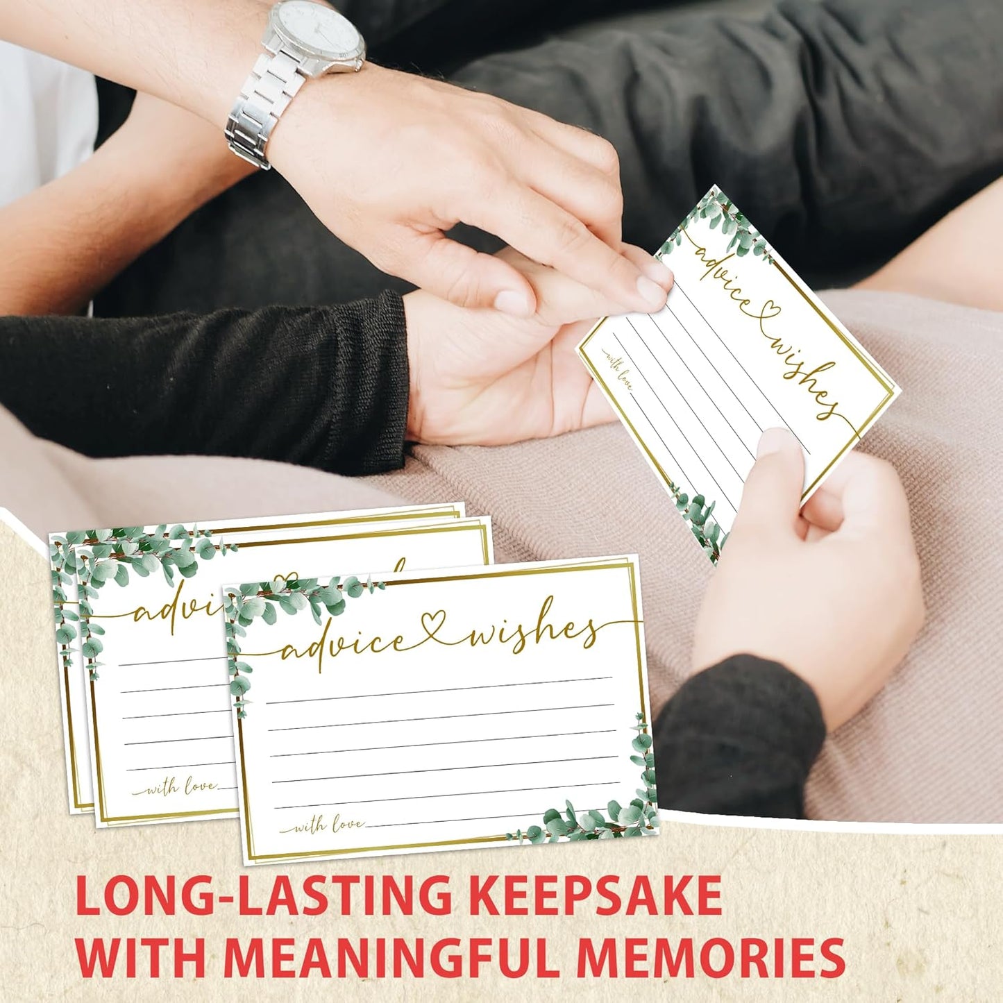 50 Advice and Wishes Cards, Double Sided Fill-In Advice Cards For Bridal, Wedding, Graduate Party, Mr & Mrs, Retirement, Baby Shower, Party Favor & Supplies, 4x6 inches Eucalyptus -A06