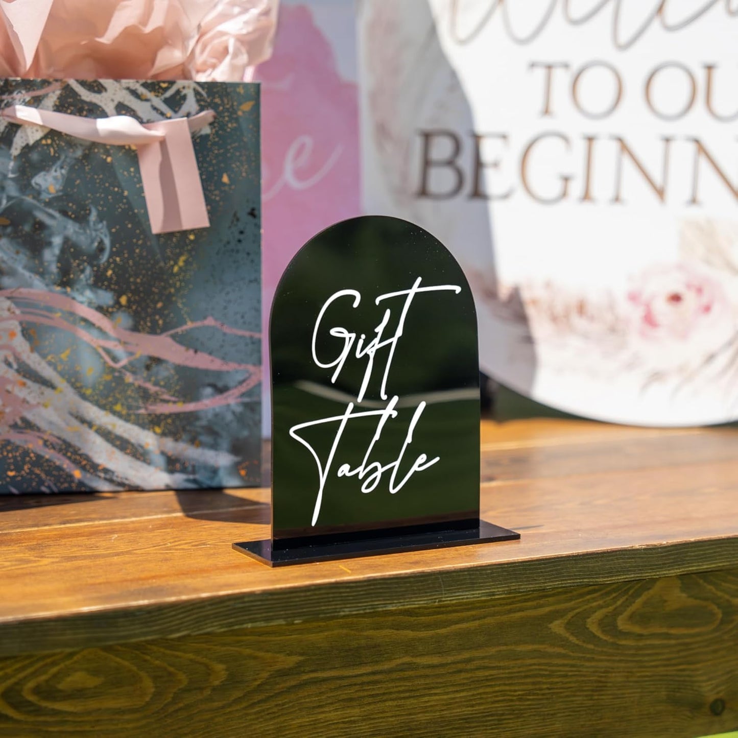 Black Arch Acrylic Table Numbers for Wedding Reception - 5" x 7" White Font Centerpiece Set with Holder Stands & Head Table Sign - Anniversary, Event, Party, Wedding set 1-10