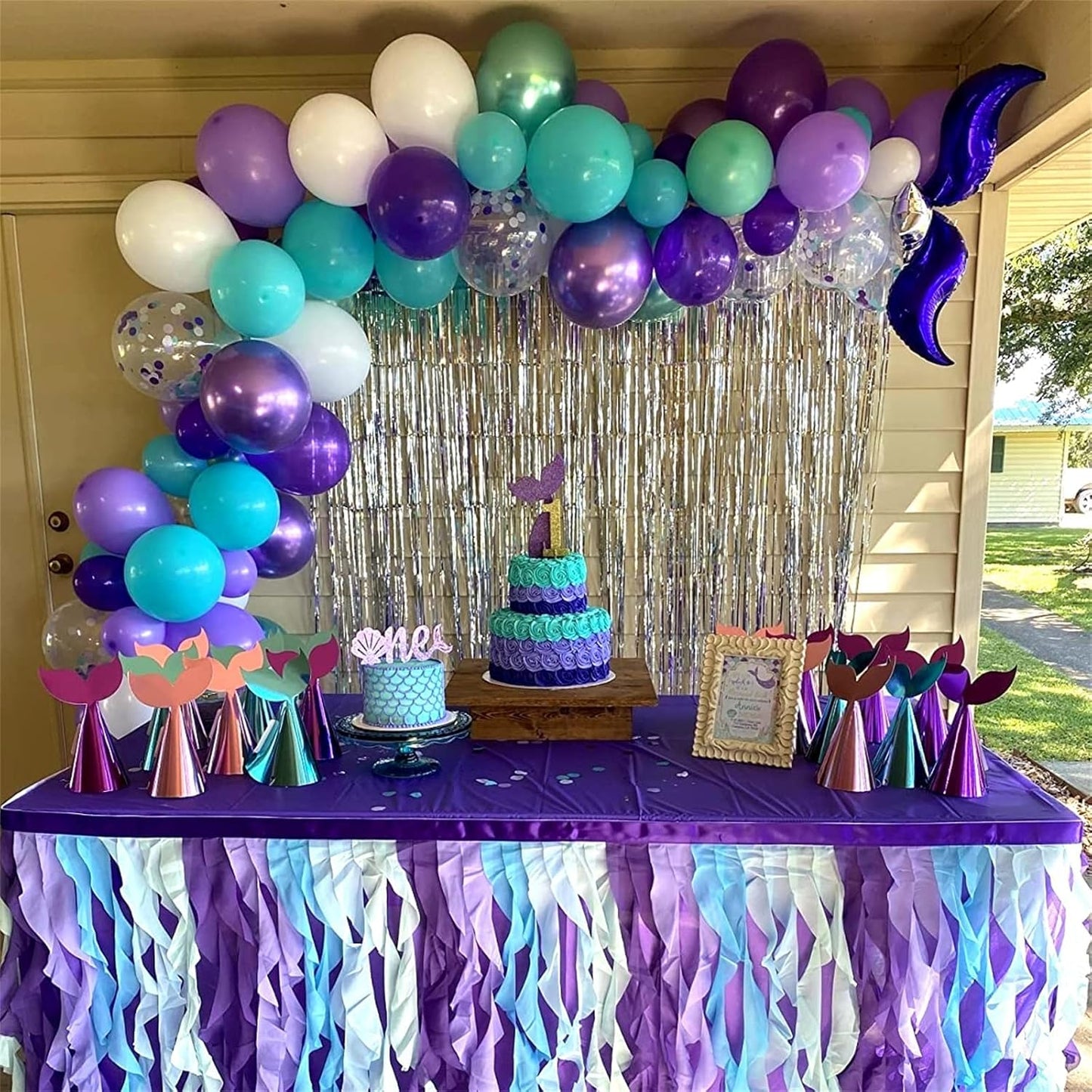 Mermaid Party Balloons 55 Pack, 12 Inch Metallic Purple Teal Blue Turquoise Green White Confetti Latex Helium Balloons Set for Kids Girls Baby Shower Mermaid Theme Birthday Party Decorations Supplies