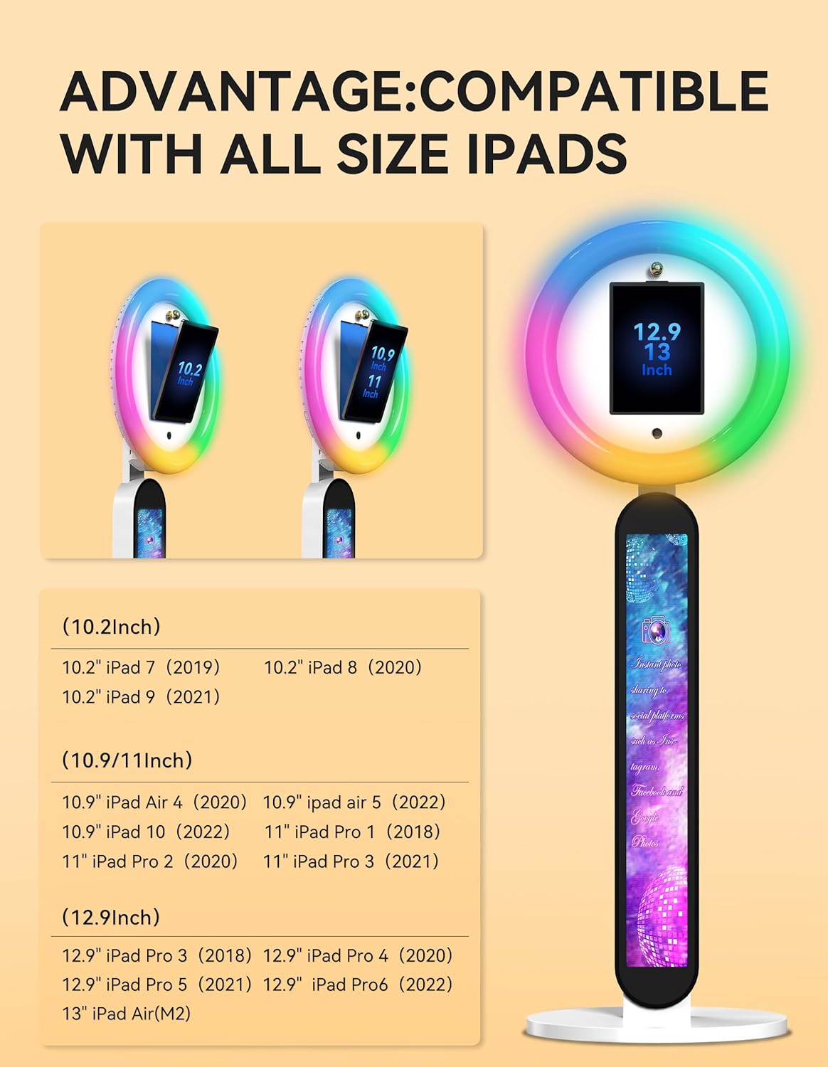 Photo Booth Stand for ipad Customized Logo Metal Selfie Photobooth Machine Fits 10.2", 10.9", 12.9" iPads, Provide Cyratok Software and Music Sync for Events,Rentals & Business Use(Flight Case)